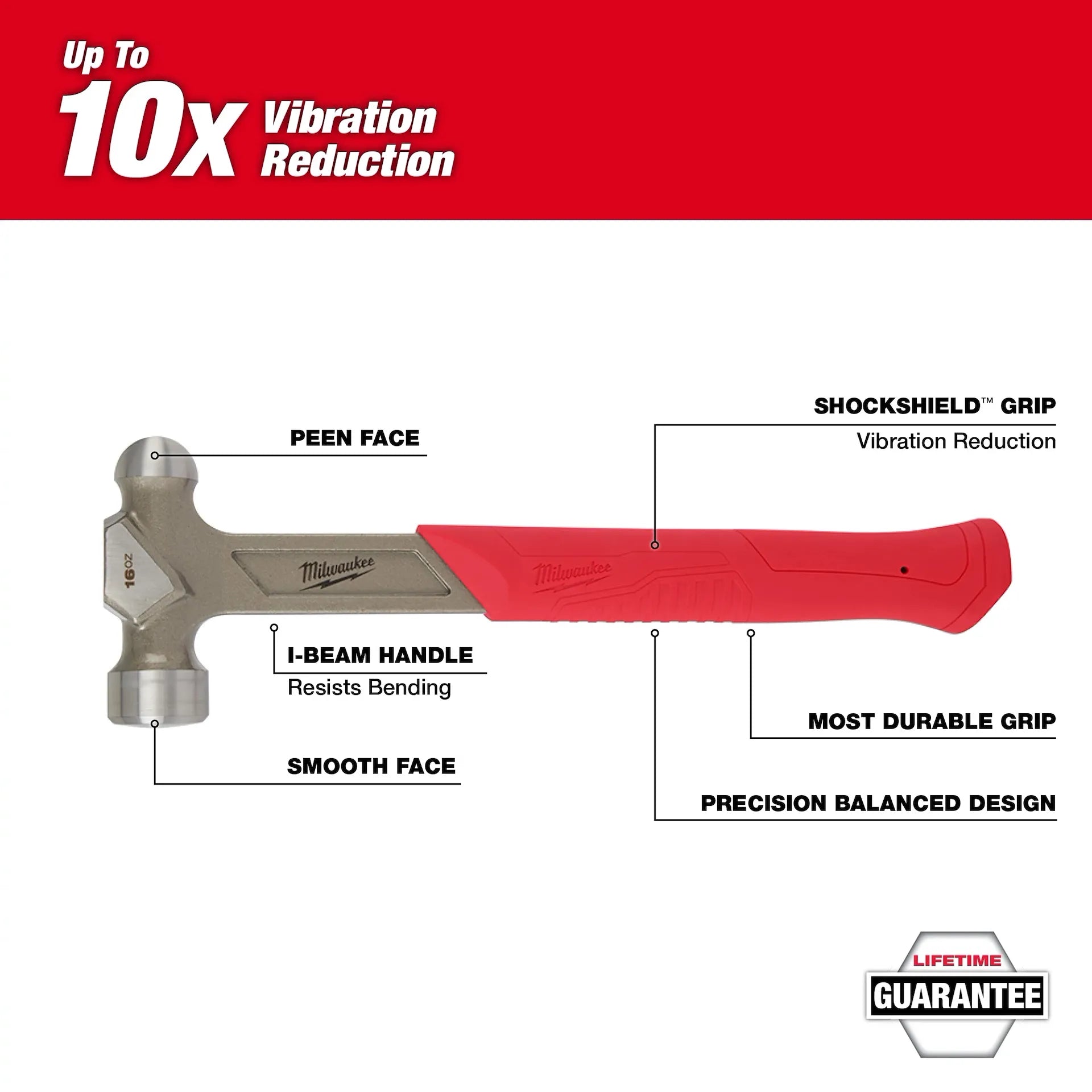 MILWAUKEE 48-22-9130 16oz Steel Ball Peen Hammer