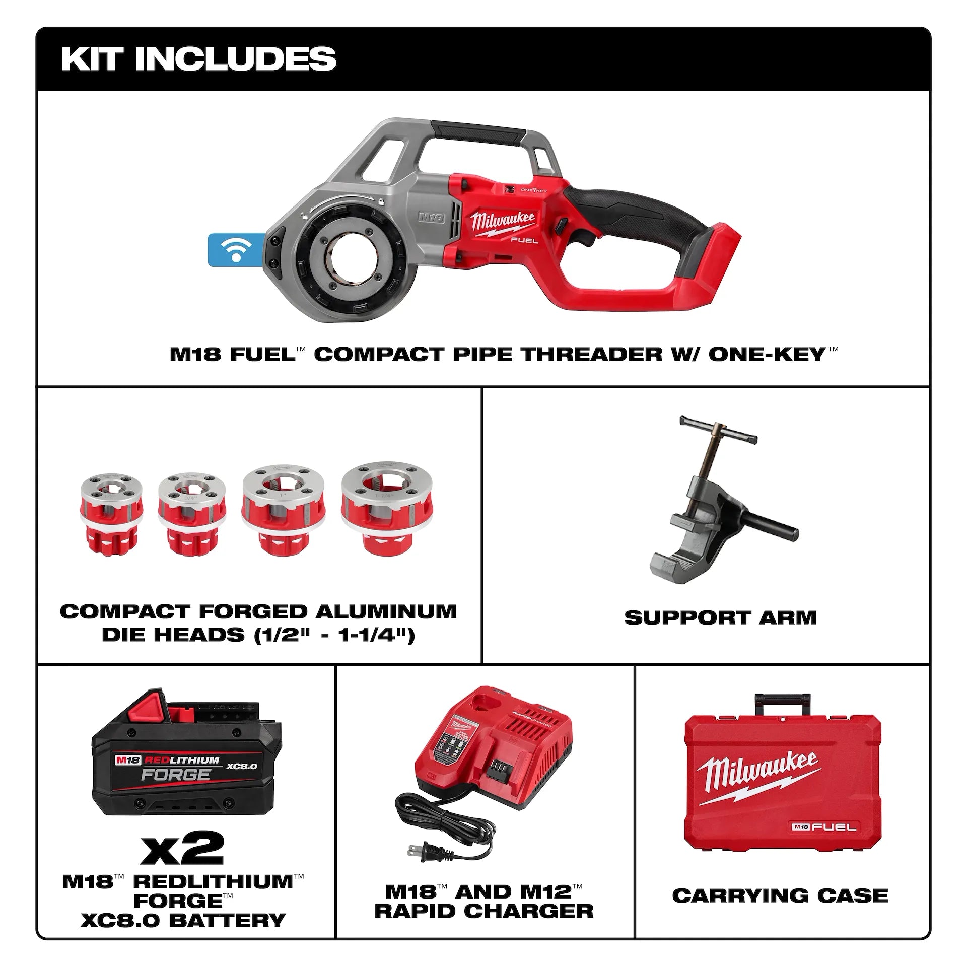 MILWAUKEE 2870-22 M18 FUEL™ Compact Pipe Threader w/ ONE-KEY™ w/ 1/2