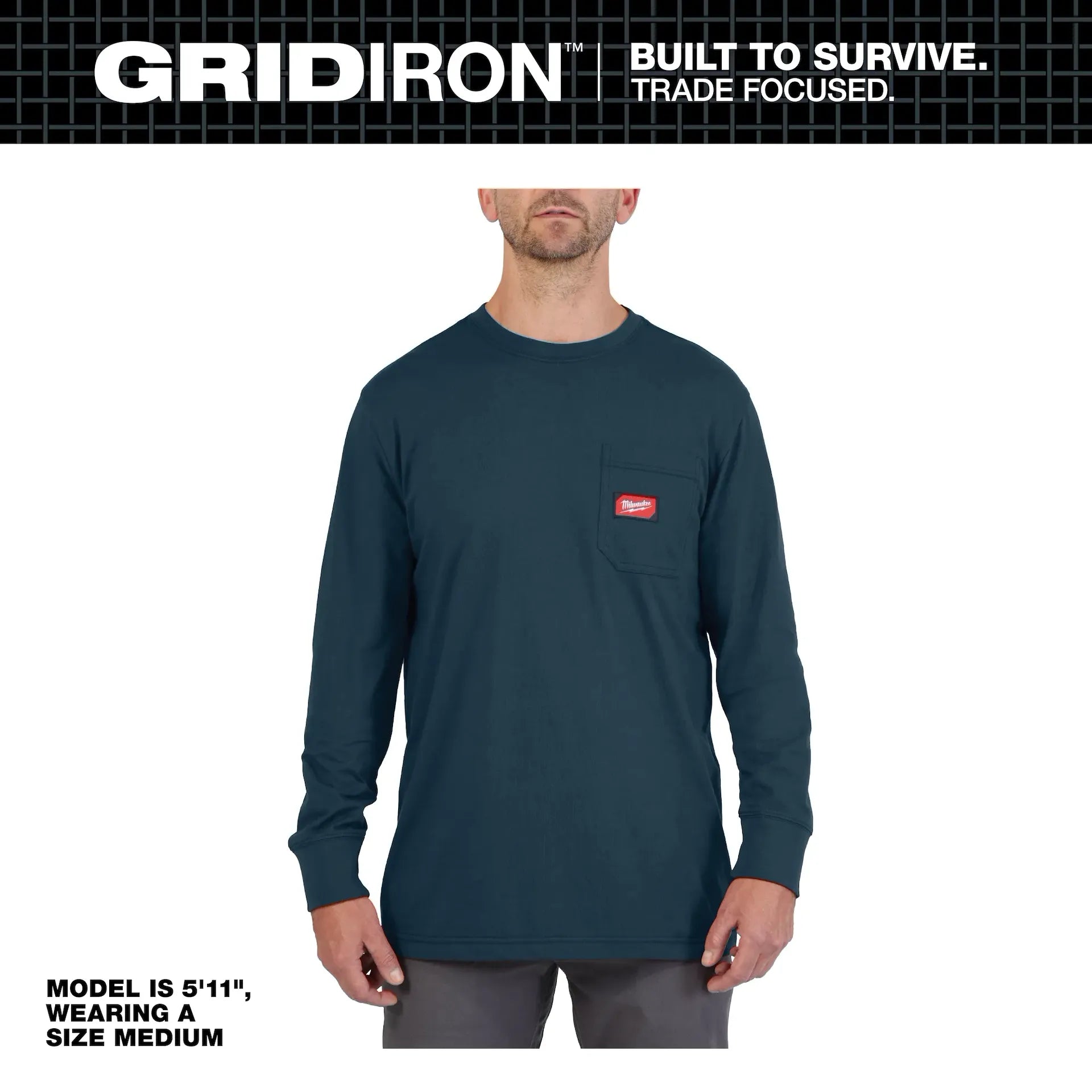 MILWAUKEE 606BL GRIDIRON™ Pocket T-Shirt - Long Sleeve - BLUE