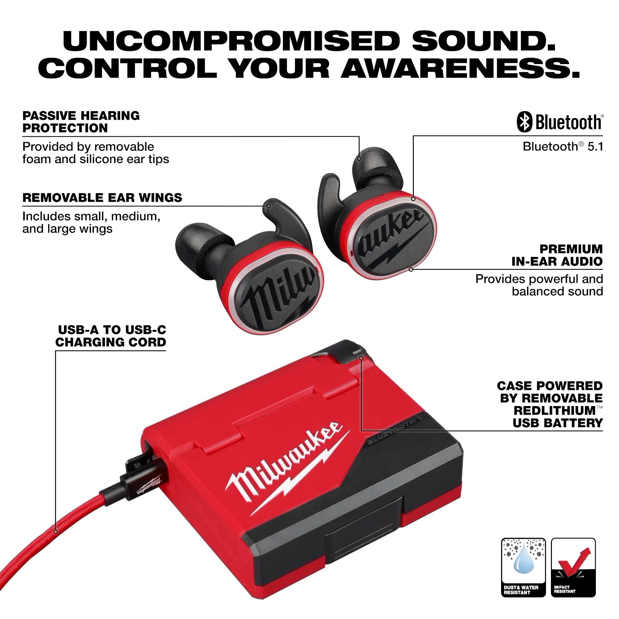 MILWAUKEE 2191-21 REDLITHIUM™ USB Bluetooth® Jobsite Ear Buds
