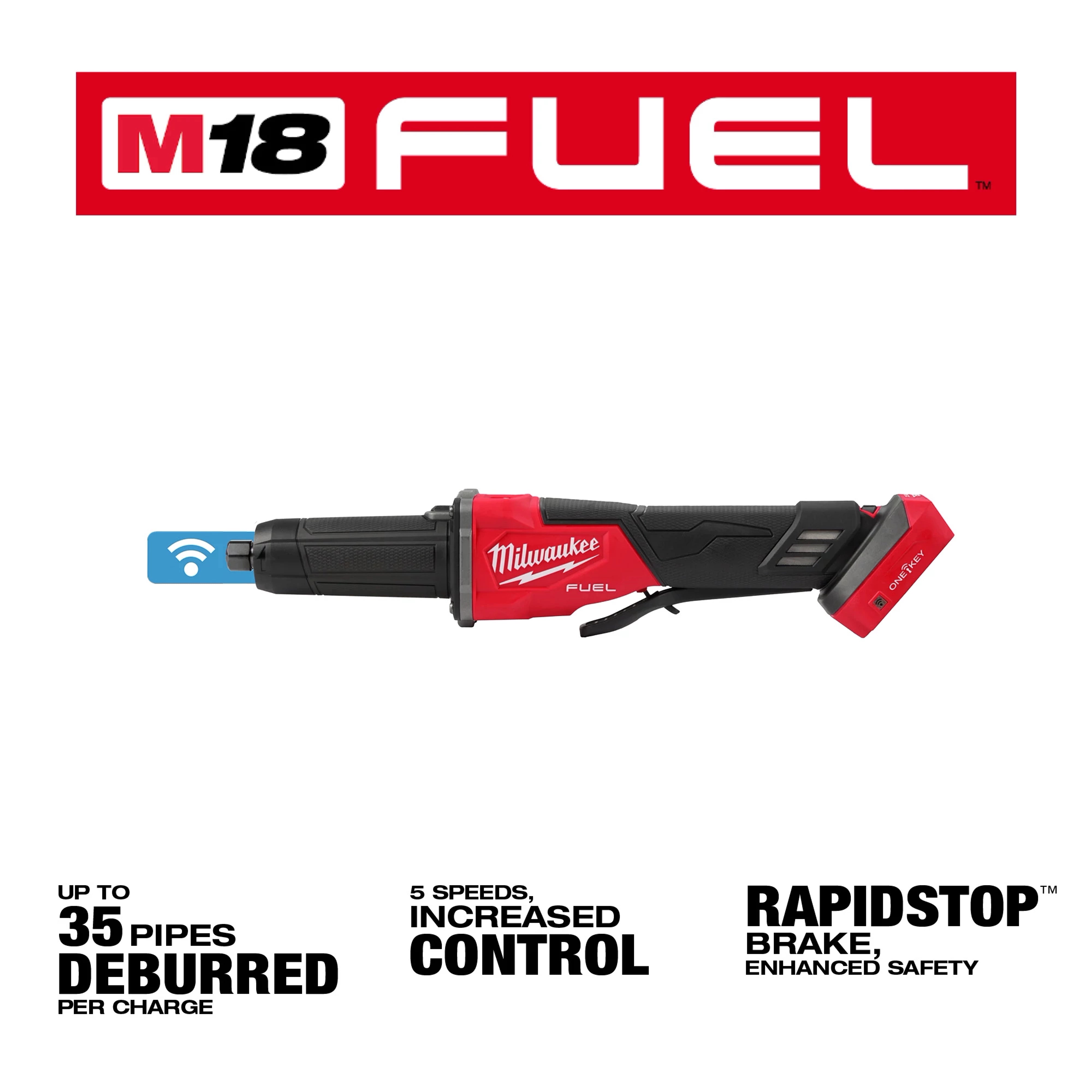 MILWAUKEE 2984-20 M18 FUEL™ Variable Speed, Braking Die Grinder, Paddle Switch w/ ONE-KEY™ (Tool Only)