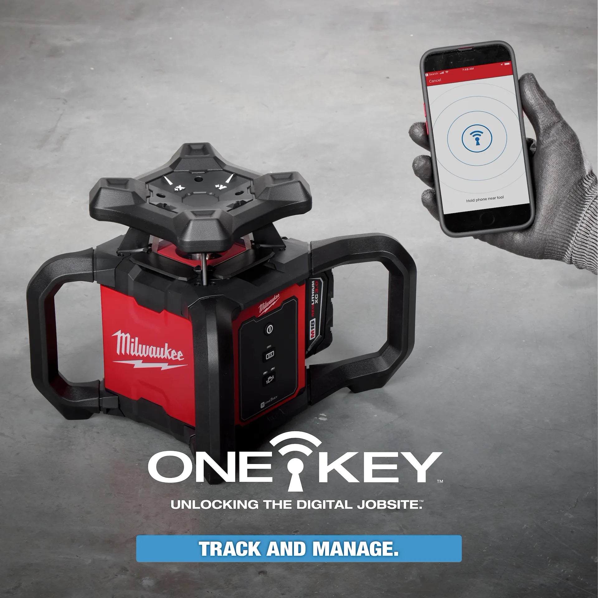 MILWAUKEE 3701-21T M18™ Red Exterior Rotary Laser Level Kit w/ Receiver, Tripod, & Grade Rod