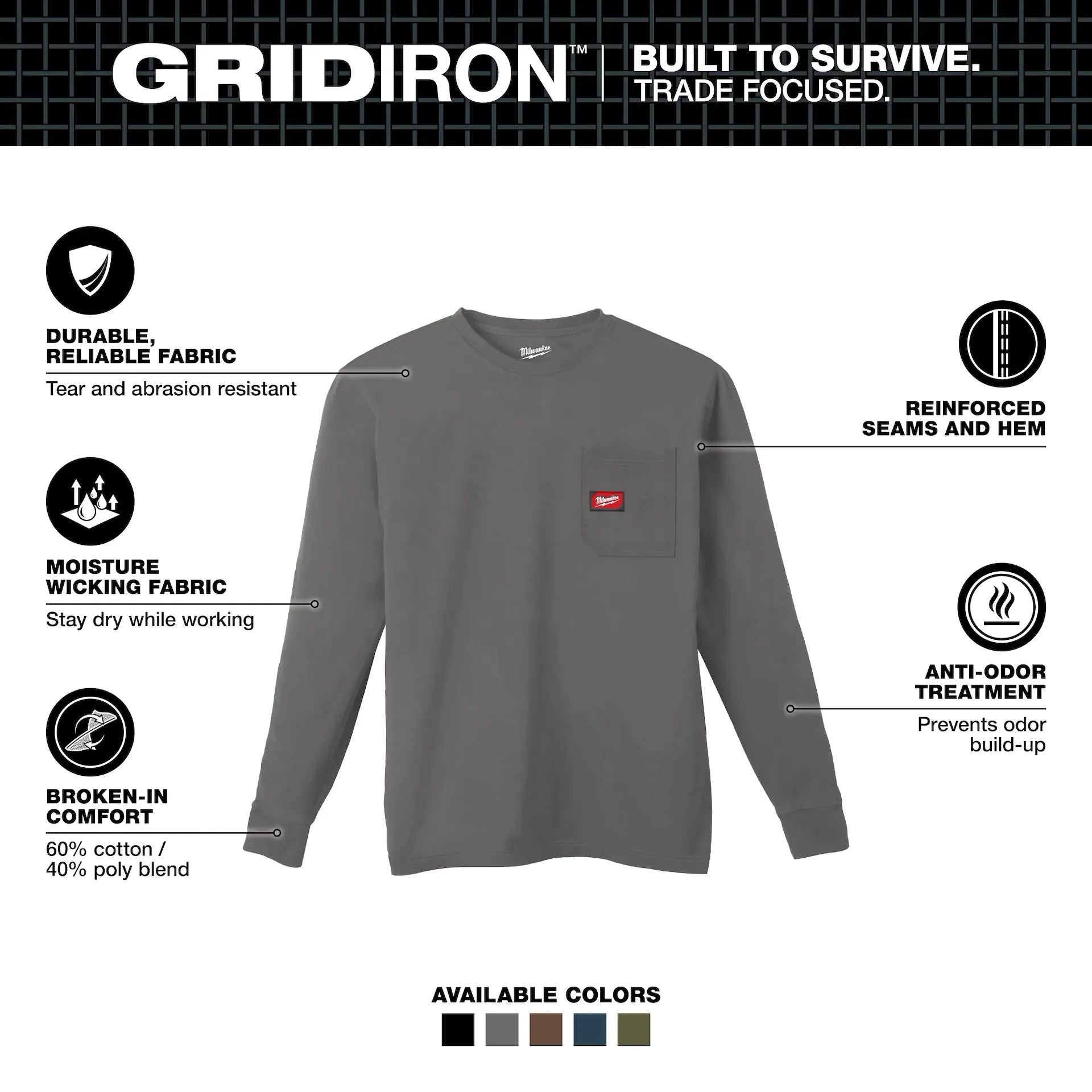 MILWAUKEE 606G GRIDIRON™ Pocket T-Shirt - Long Sleeve - GRAY