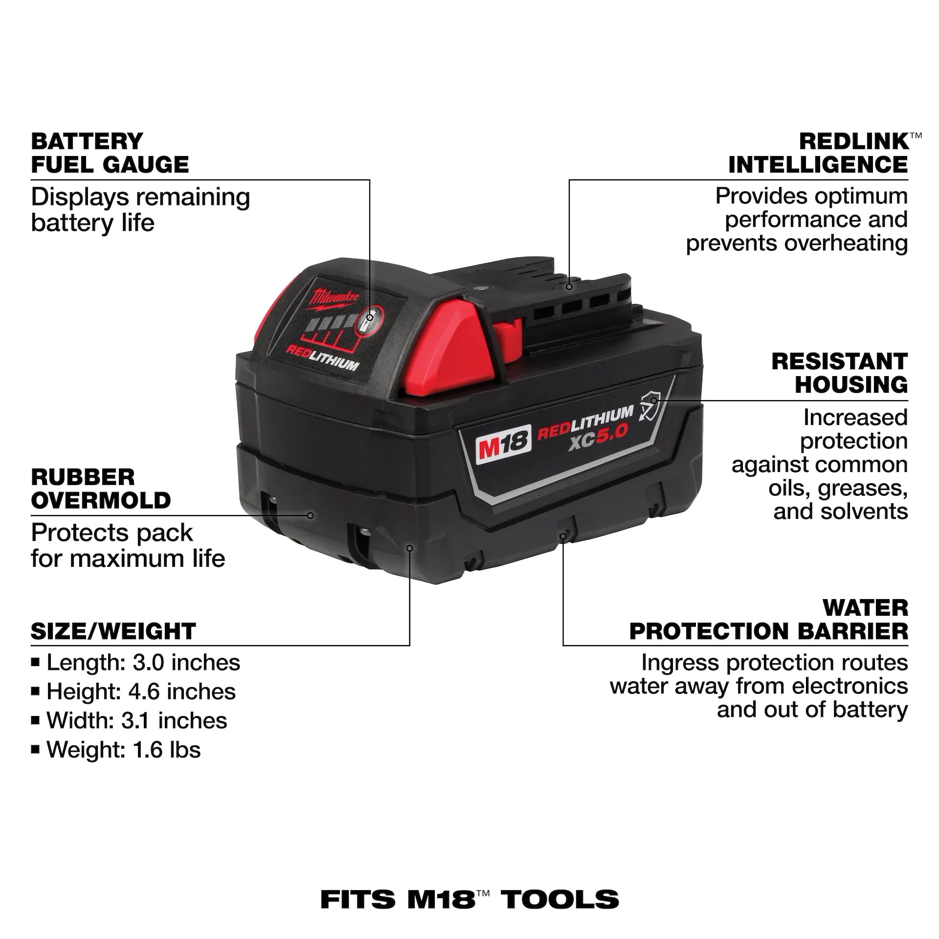 MILWAUKEE 48-11-1850 M18™ REDLITHIUM™ XC5.0 Extended Capacity Battery Pack