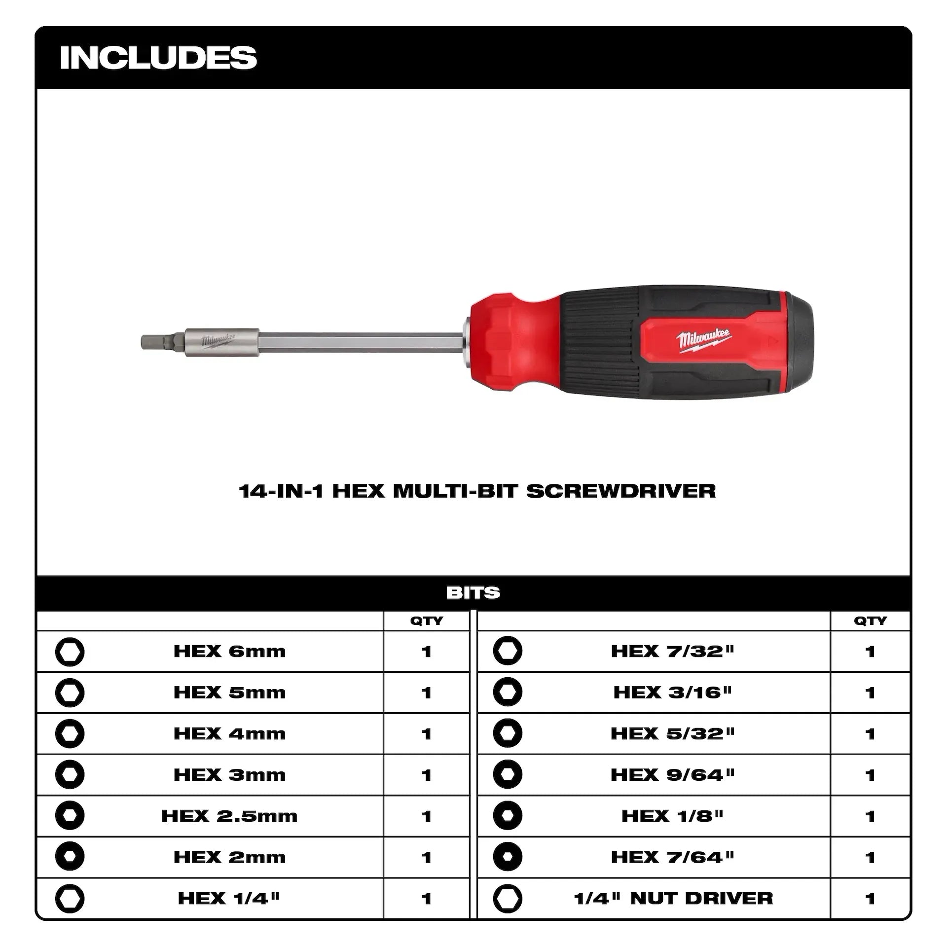 MILWAUKEE 48-22-2908 14-in-1 Hex Multi-Bit Screwdriver