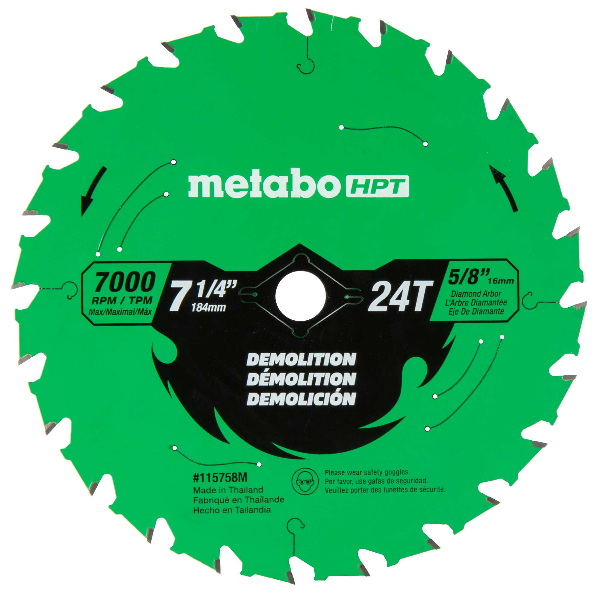 METABO 115758M HPT Demolition 7-1/4 Inch 24-Tooth Saw Blade