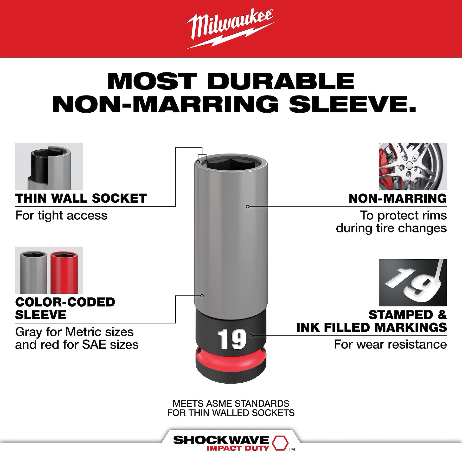 MILWAUKEE 49-66-7830 SHOCKWAVE™ Impact Duty 1/2 Drive Metric 3PC Lug Nut Wheel Socket Set