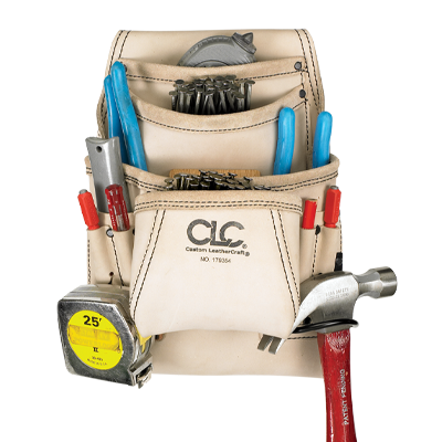 CLC 179354 10 Pocket Reversed Heavy-Duty Leather Carpenter's Nail & Tool Bag