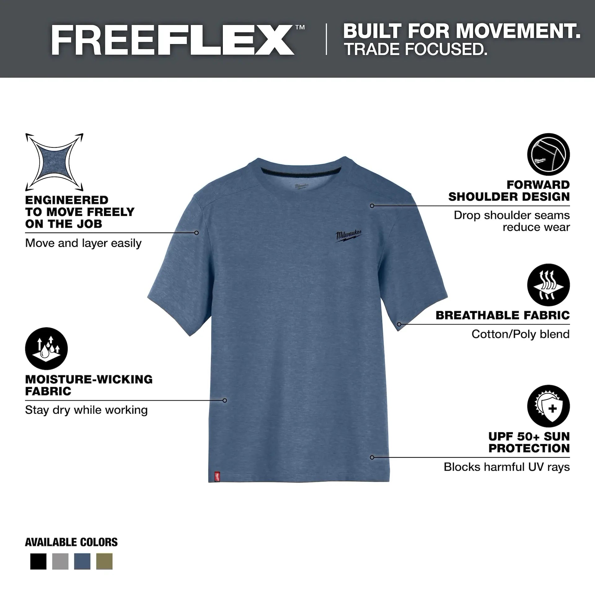 MILWAUKEE 603BL FREEFLEX™ Hybrid Work Tee - Short Sleeve - BLUE