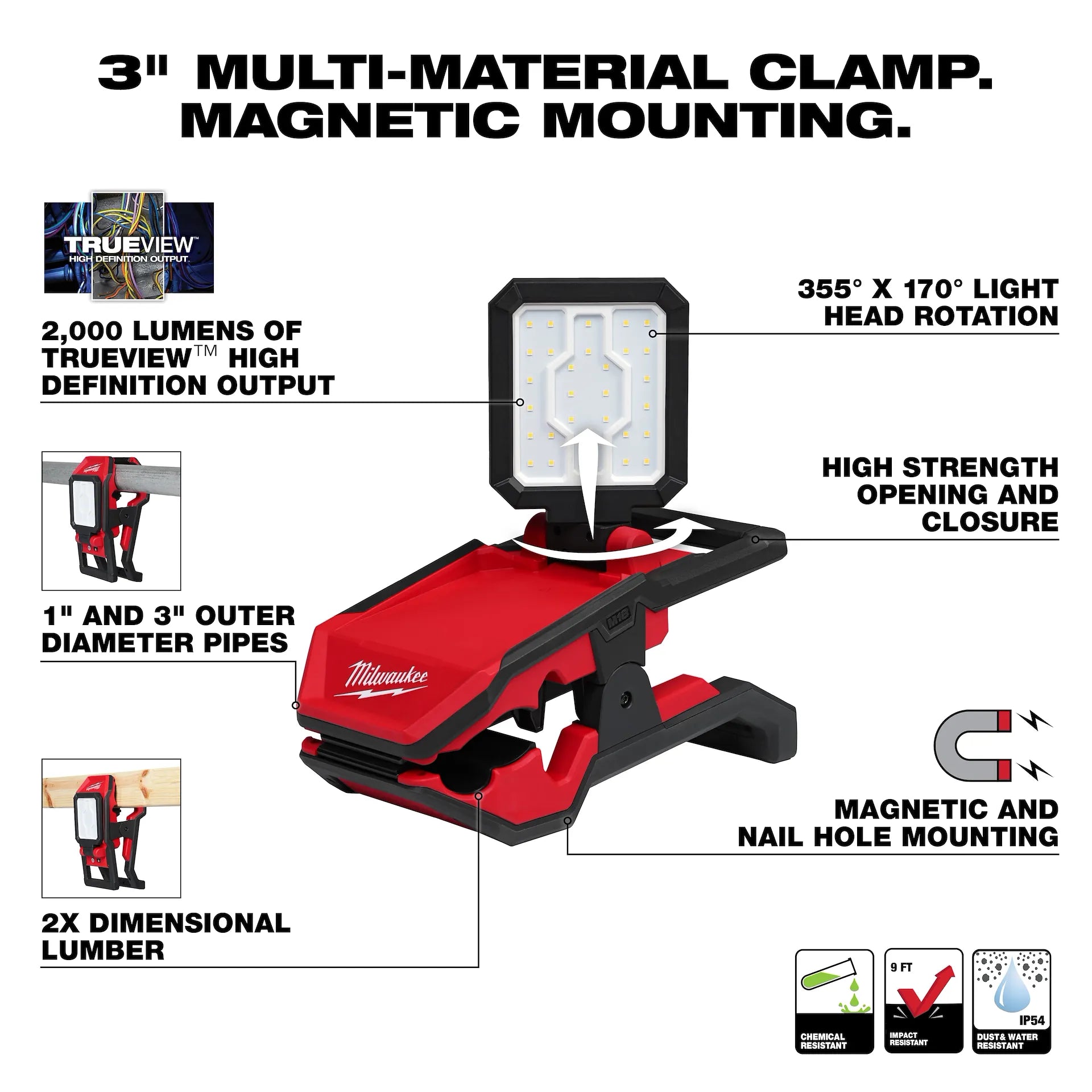 MILWAUKEE 2358-20 M18™ ROVER™ Clamping Flood Light