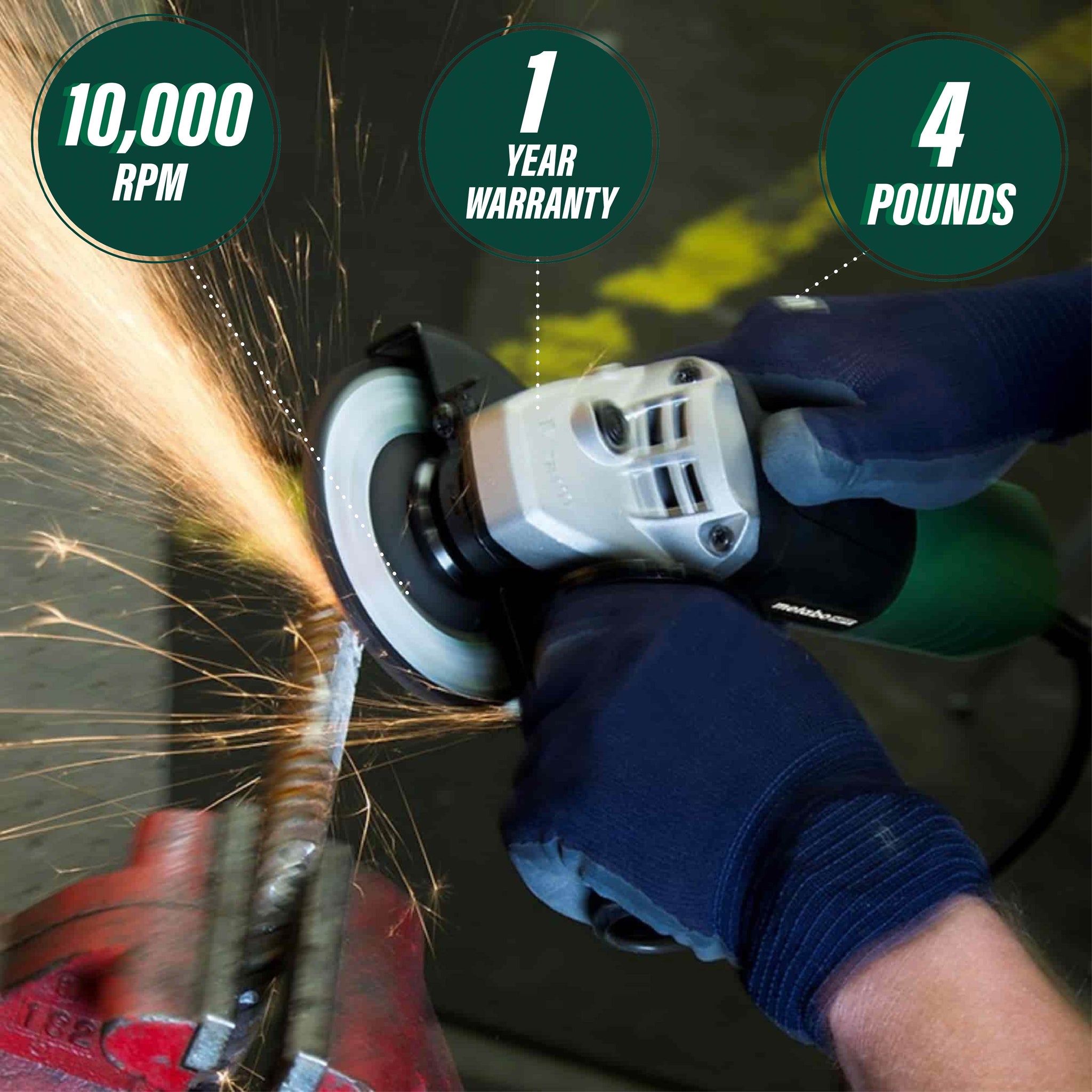 METABO G12SR4M 4-1/2 Inch 6.2 Amp Slide Switch Angle Grinder Kit w/ 5 Abrasive Wheels