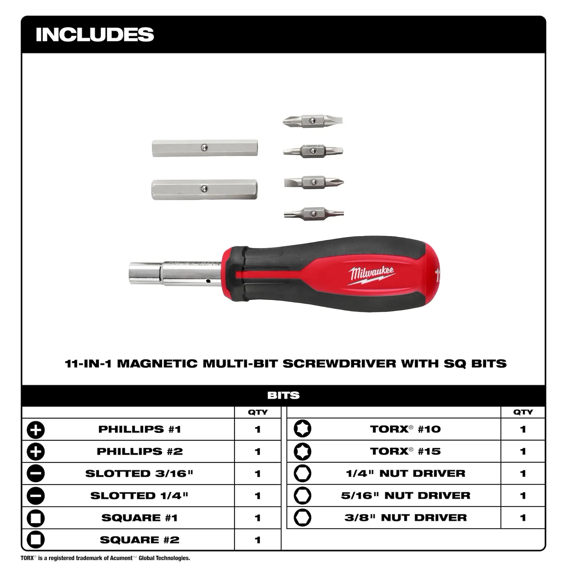 MILWAUKEE 48-22-2914 11-in-1 Magnetic Multi-Bit Screwdriver