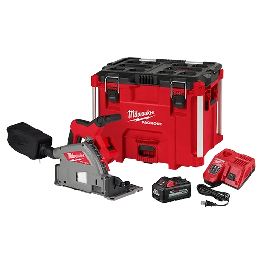MILWAUKEE 2831-21 M18 FUEL 18V Lithium-Ion Brushless Cordless 6-1/2 in. Plunge Track Saw PACKOUT Kit with One 6.0 Ah Battery