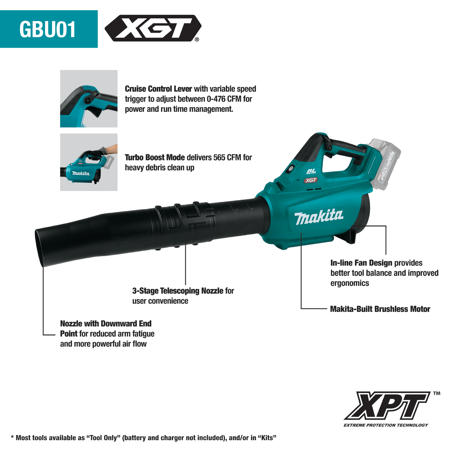 MAKITA GBU01M1 40V max XGT® Brushless Cordless Blower Kit (4.0Ah)