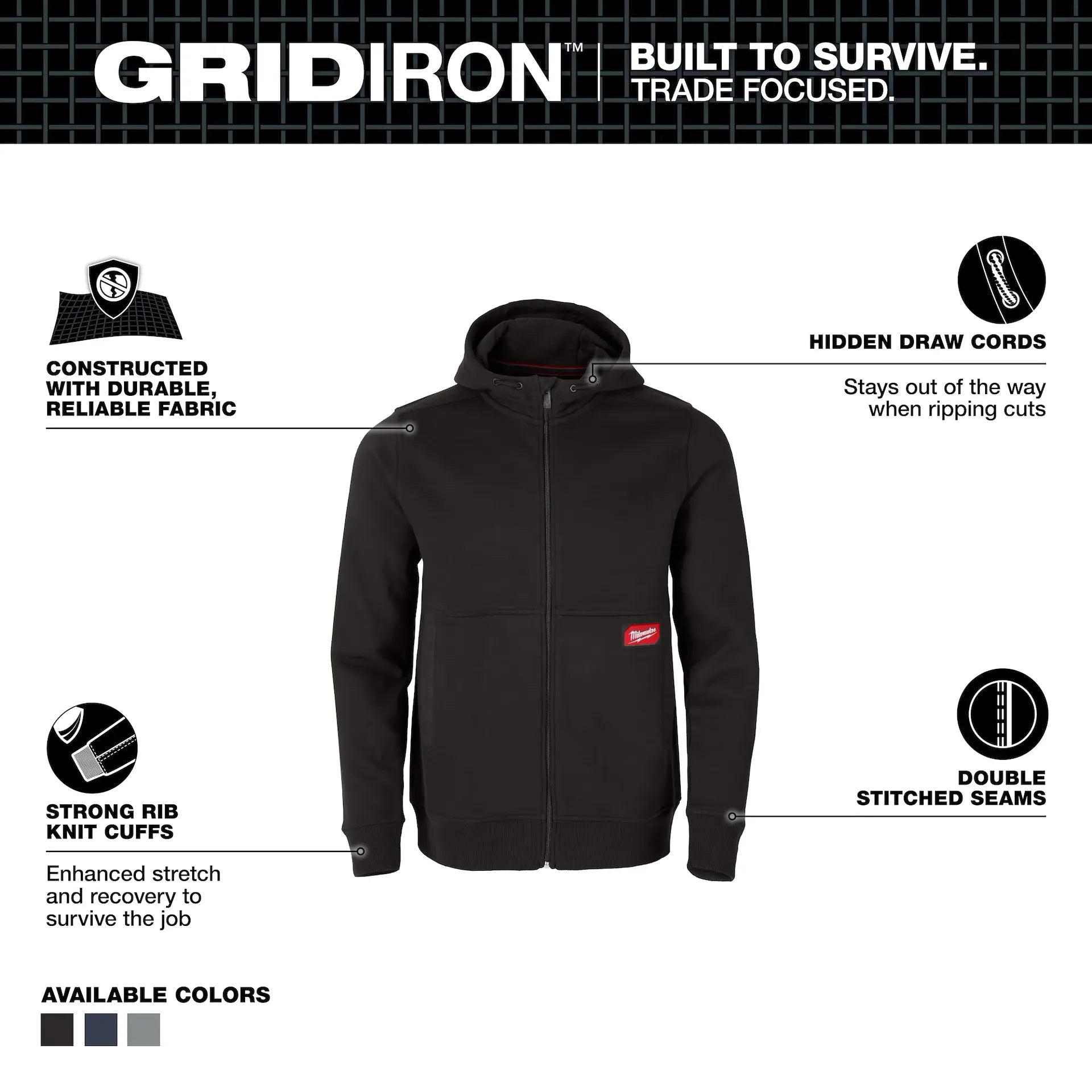MILWAUKEE M250B GRIDIRON™ Full-Zip Hoodie - BLACK