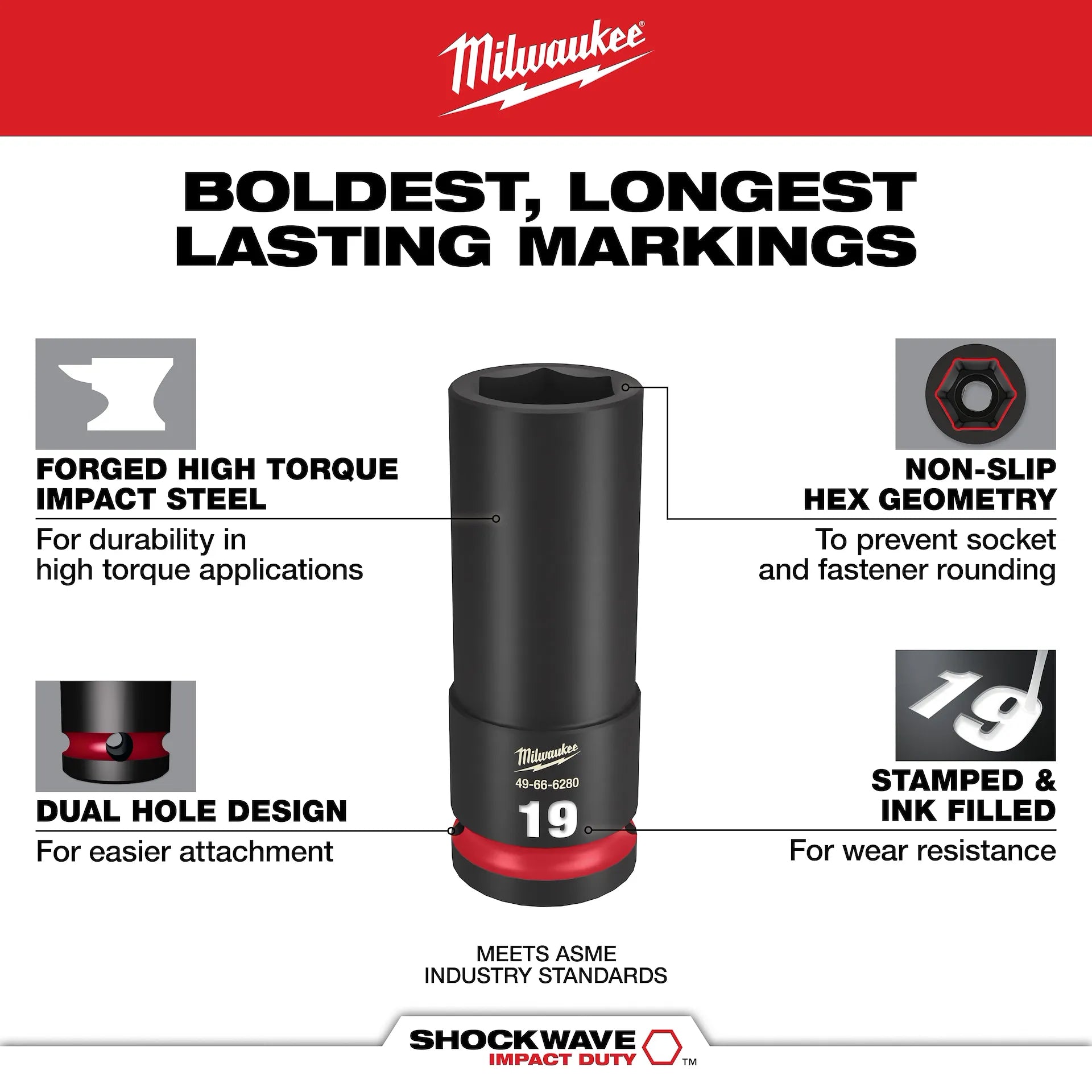 MILWAUKEE 49-66-6803 16PC SHOCKWAVE™ Impact Duty Socket 1/2” Drive 16PC MM Set with PACKOUT™