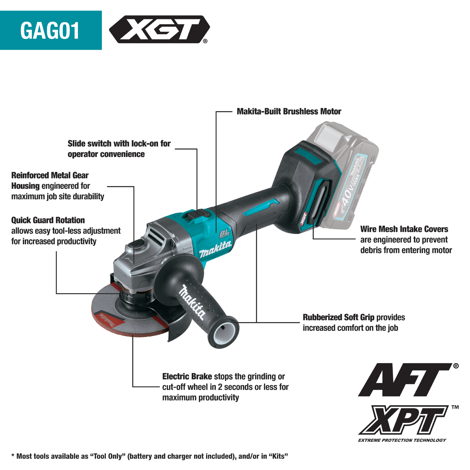 MAKITA GAG01M1 40V max XGT® Brushless Cordless 4‑1/2” / 5