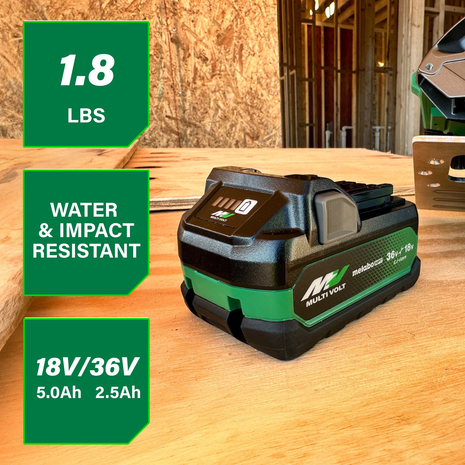 METABO BSL36A18X 18V/36V (5.0Ah/2.5Ah) MultiVolt™ Lithium Ion Water & Impact Resistant Battery