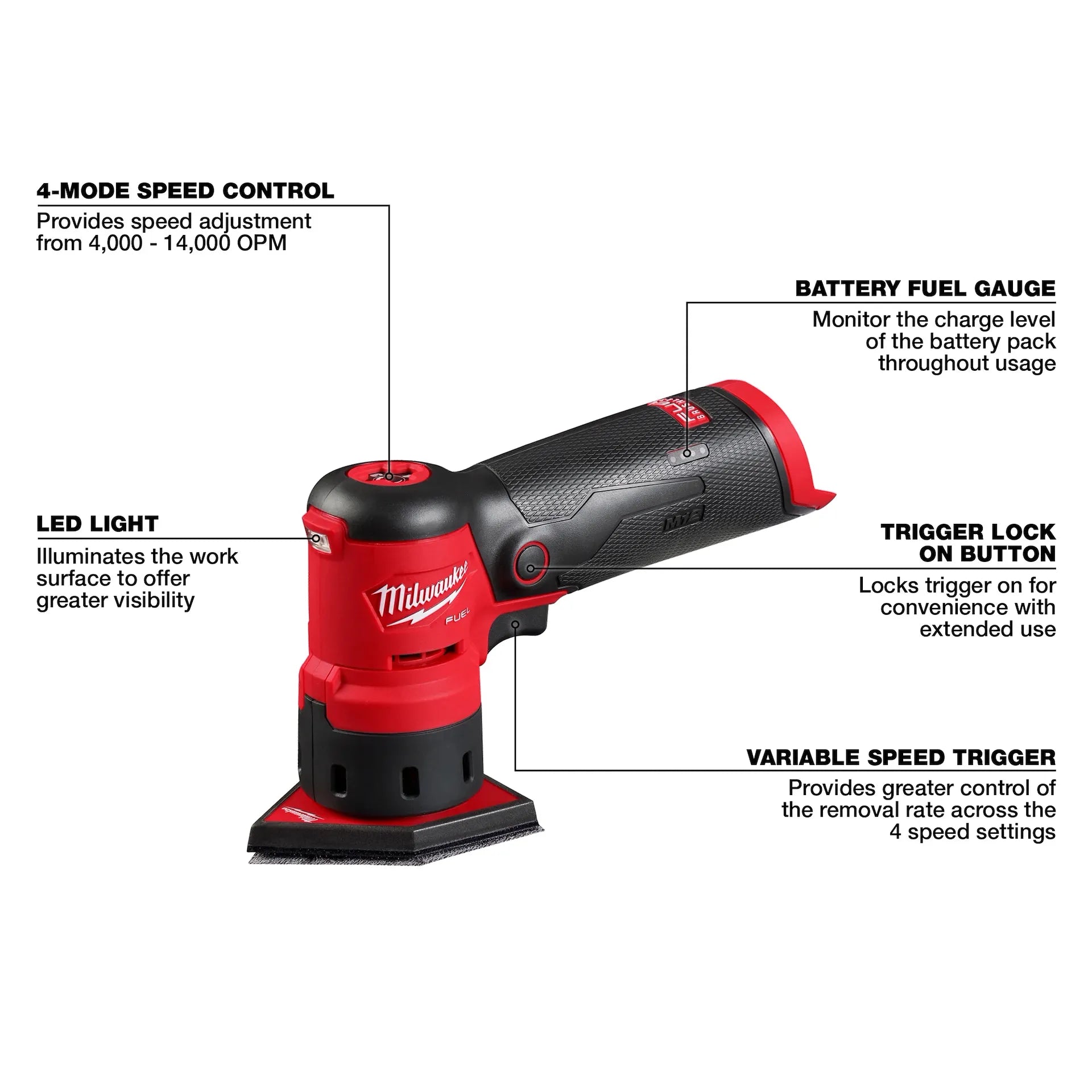MILWAUKEE 2531-20 M12 FUEL™ Orbital Detail Sander (Tool Only)