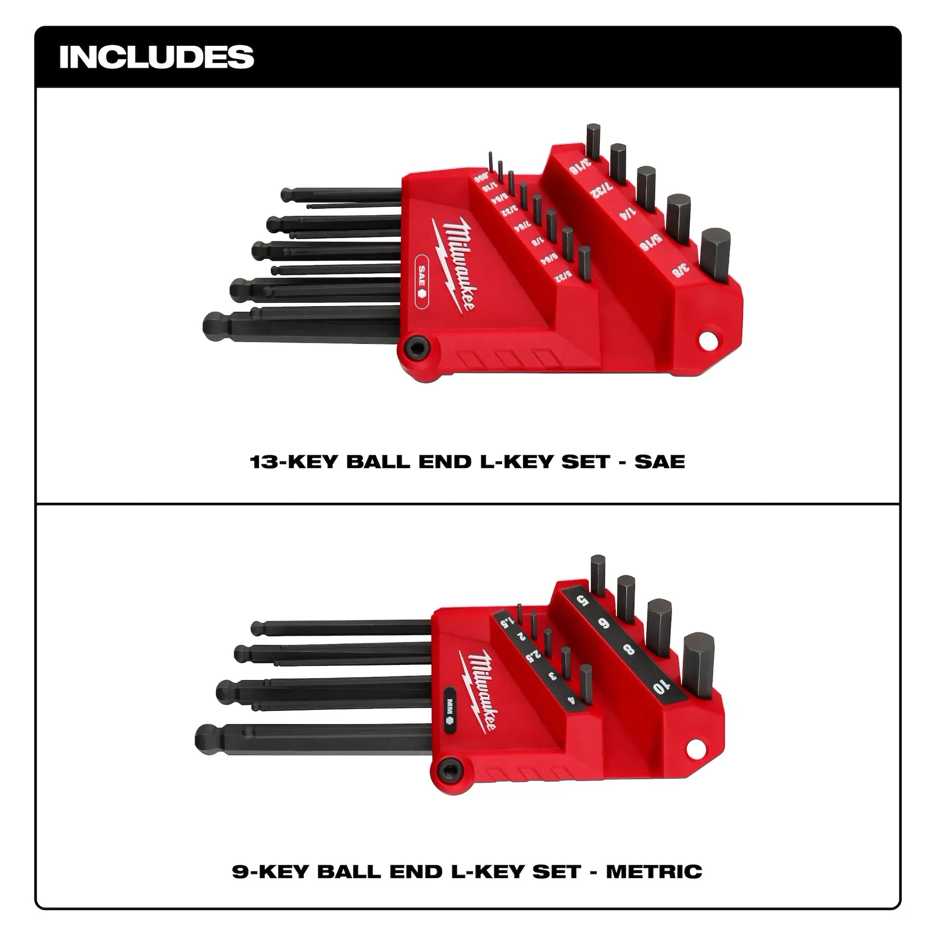 MILWAUKEE 48-22-2187 22-Key Ball End L-Style Hex Key Set - SAE/Metric