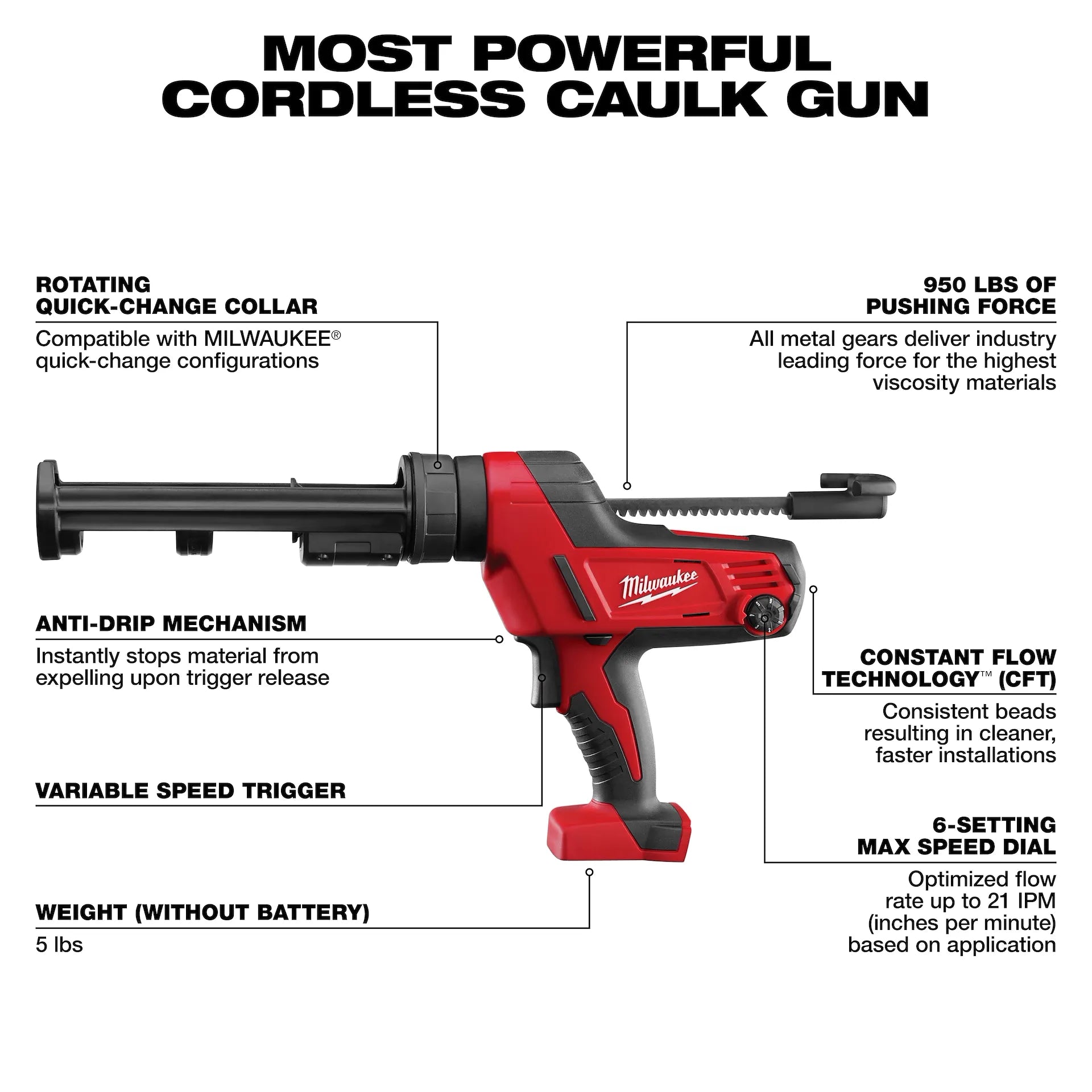 MILWAUKEE 2641-20 M18™ Cordless Caulk and Adhesive Gun (Tool Only)