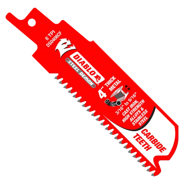 DIABLO DS0408CF 4in Steel Demon Carbide Reciprocating Blades for Thick Metal Cutting