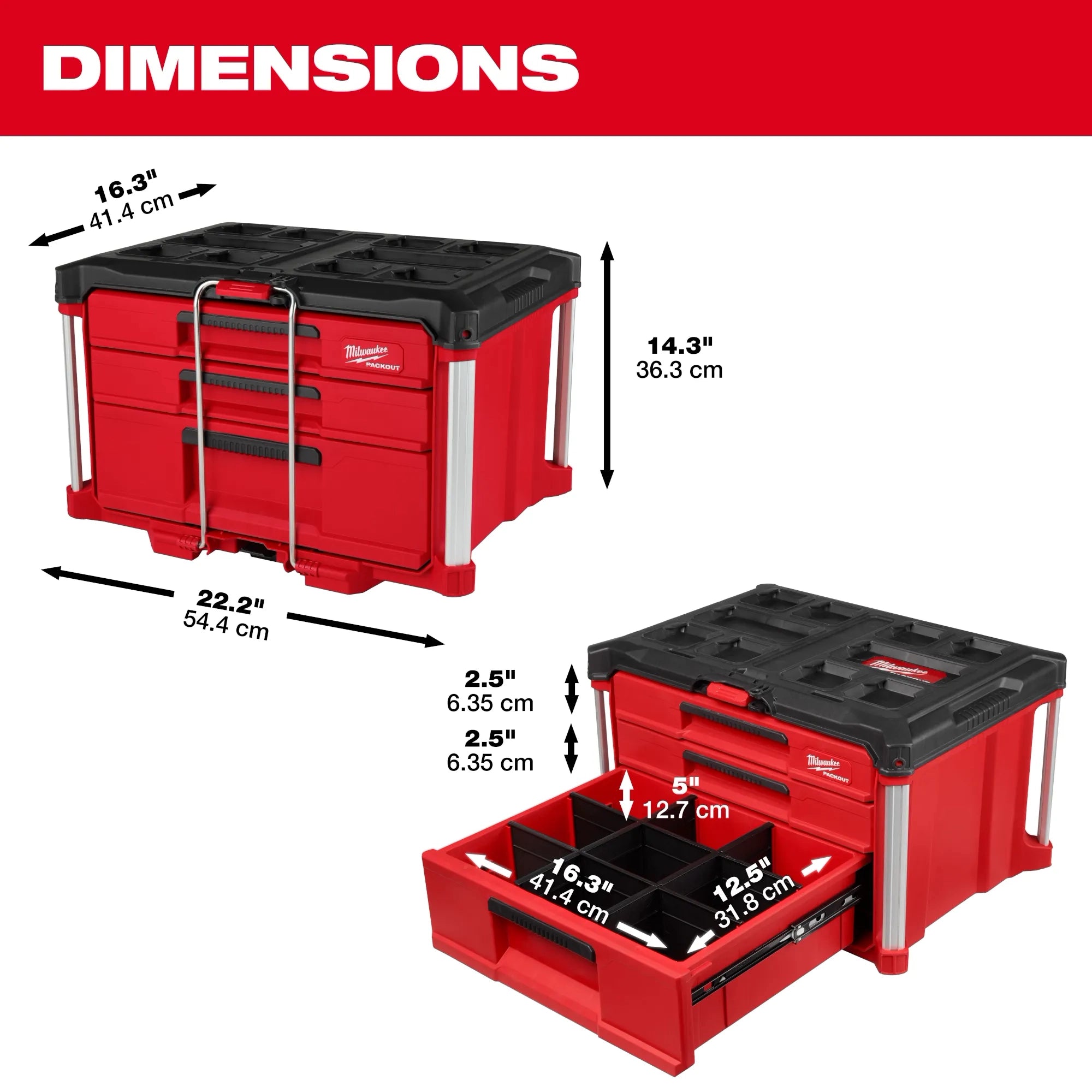 MILWAUKEE 48-22-8447 PACKOUT™ Multi-Depth 3-Drawer Tool Box