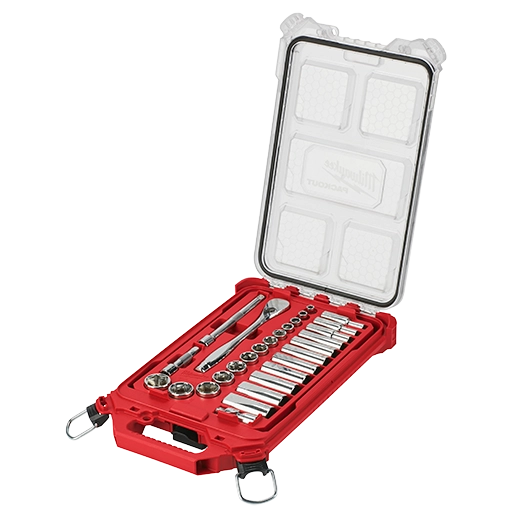 MILWAUKEE 48-22-9481 3/8” Drive 28pc Ratchet & Socket Set with PACKOUT™ Low-Profile Compact Organizer - SAE