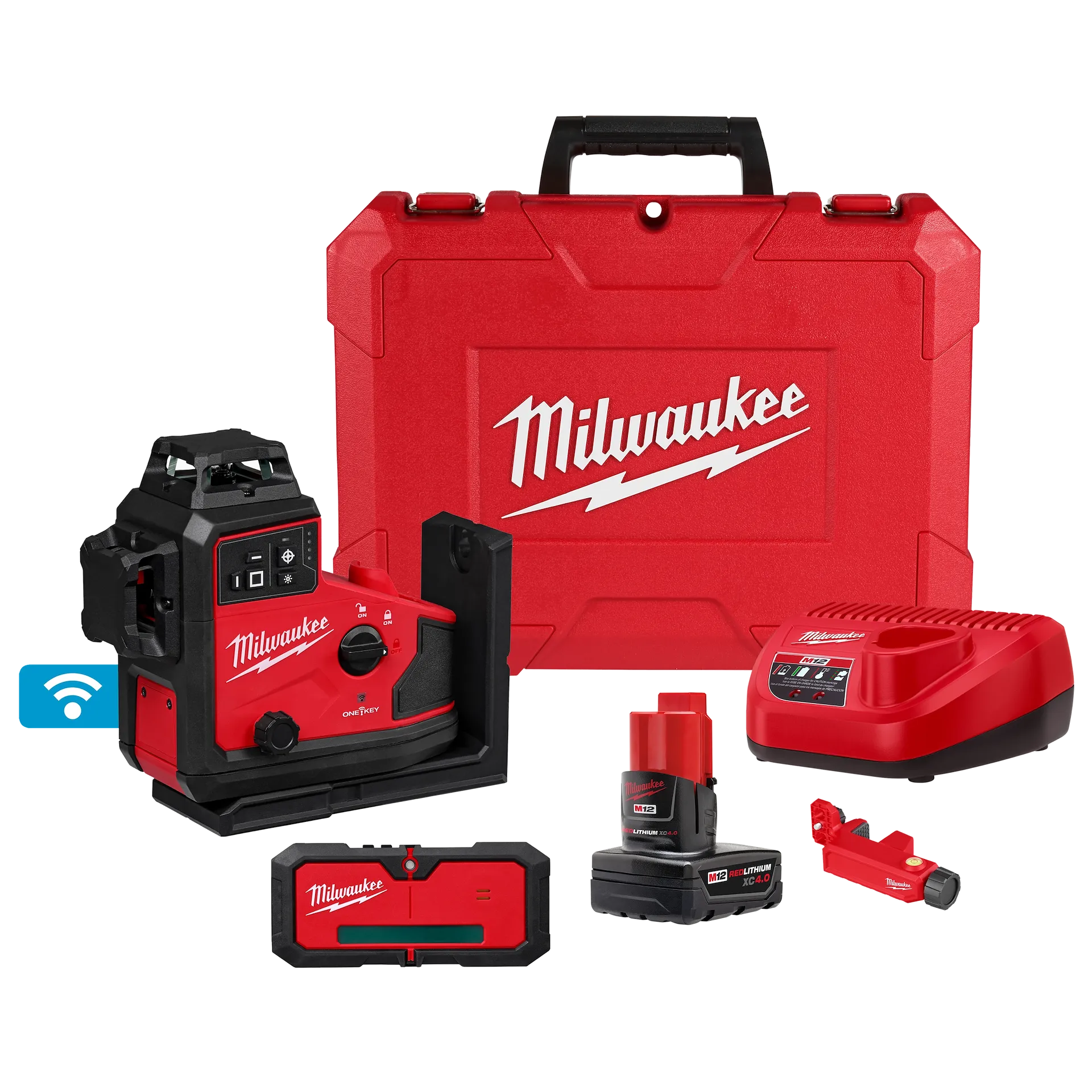 MILWAUKEE 3642-21 M12™ Green 360° 3-Plane Laser w/Automatic Alignment & Receiver