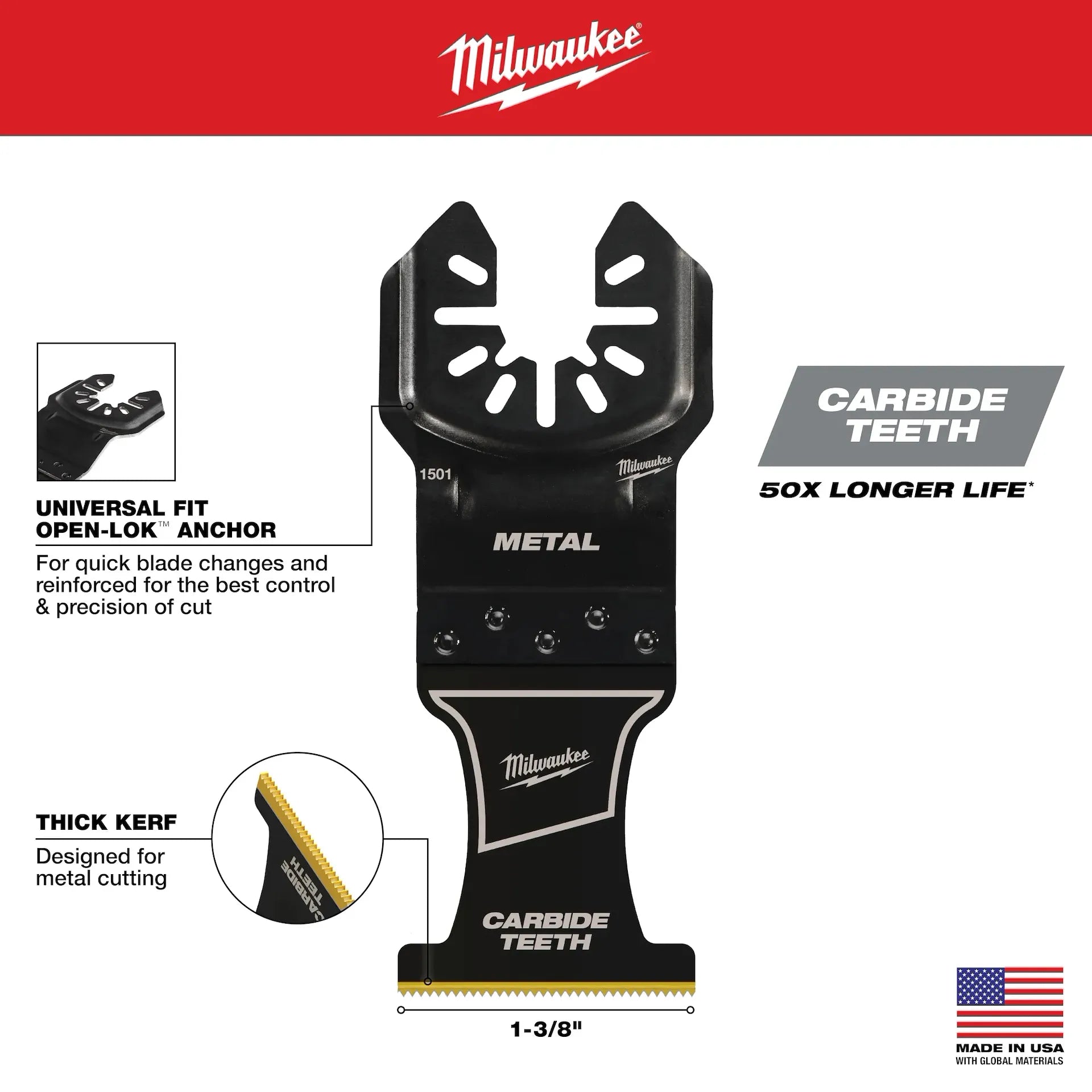 MILWAUKEE 49-10-9001 OPEN-LOK™ 3 PC All-Purpose Multi-Tool Blade Set
