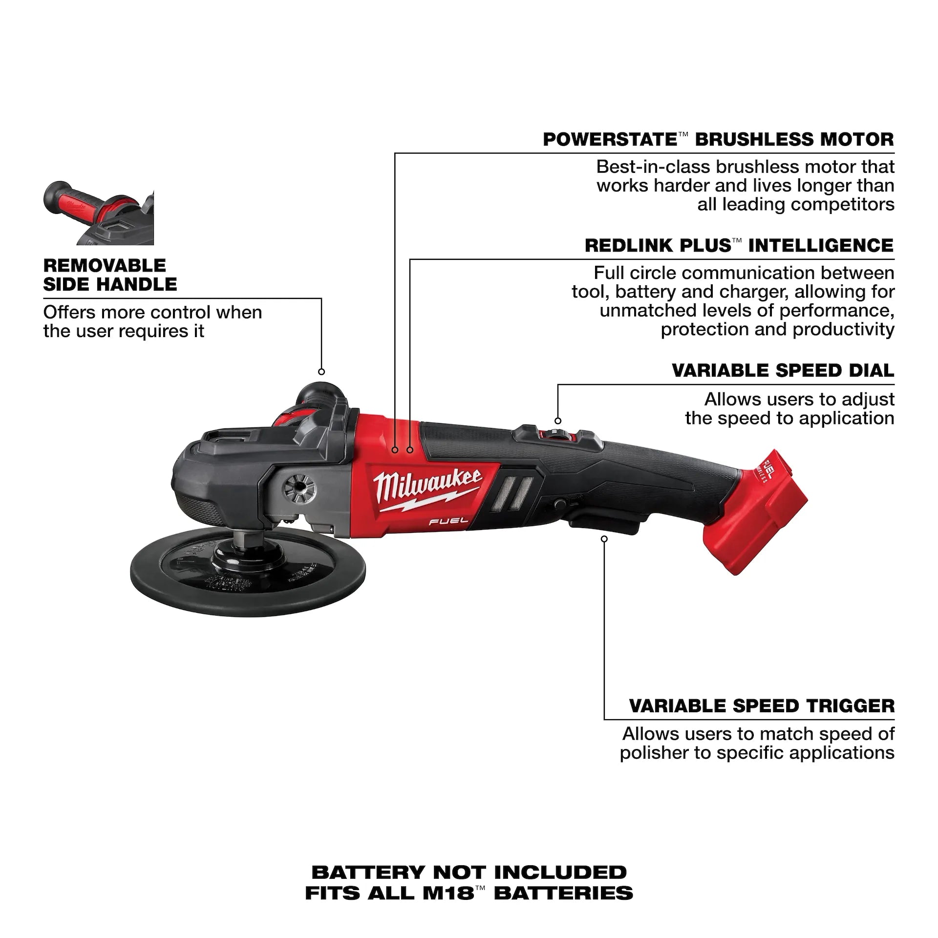 MILWAUKEE 2738-20 M18 FUEL™ 7” Variable Speed Polisher (Tool Only)