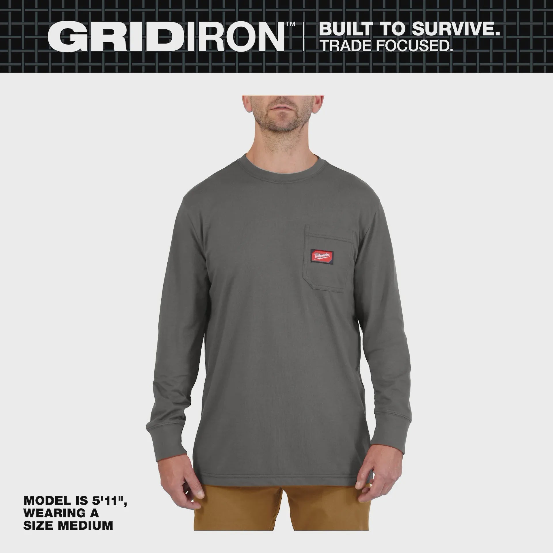 MILWAUKEE 606G GRIDIRON™ Pocket T-Shirt - Long Sleeve - GRAY