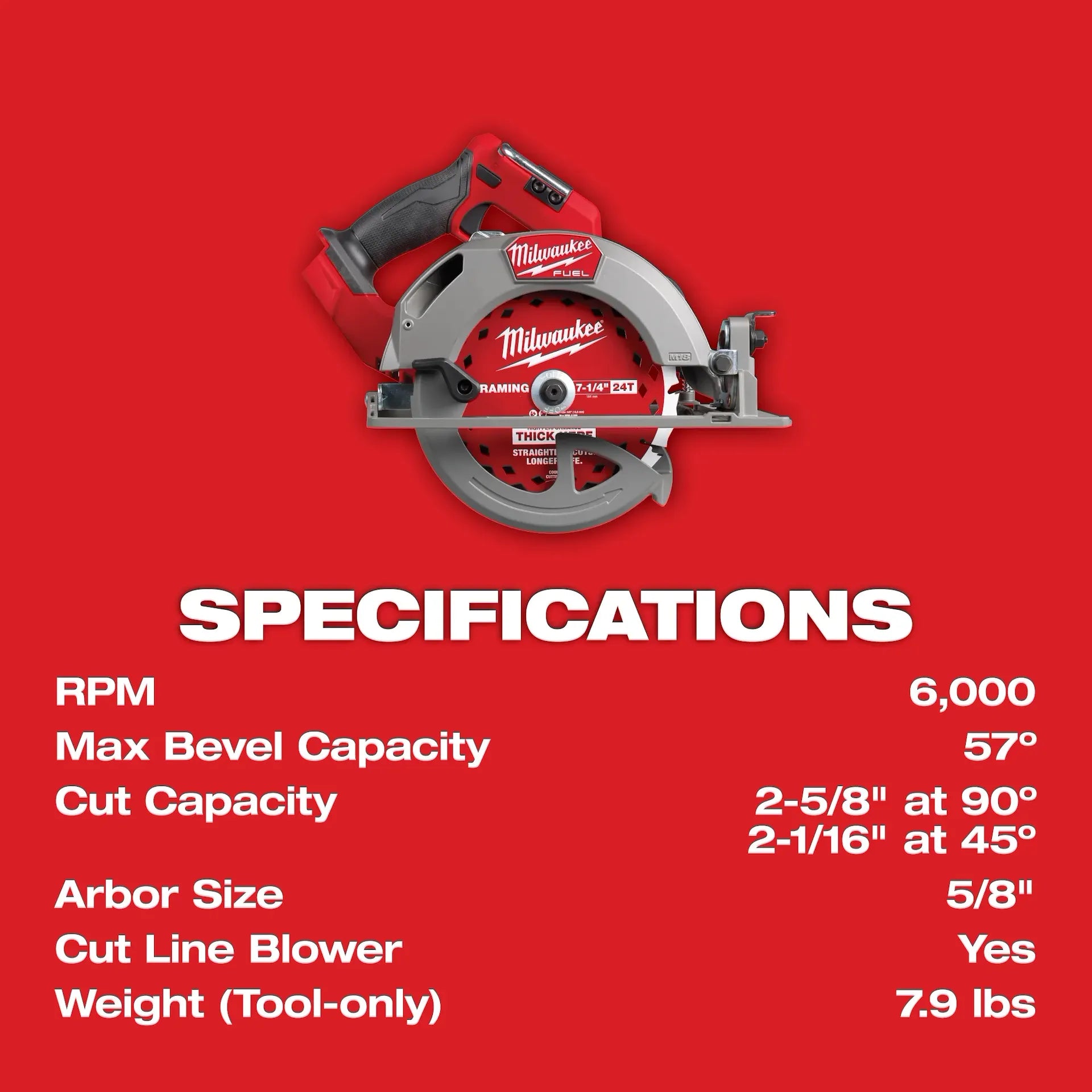 MILWAUKEE 2834-20 M18 FUEL™ 7-1/4” Circular Saw (Tool Only)