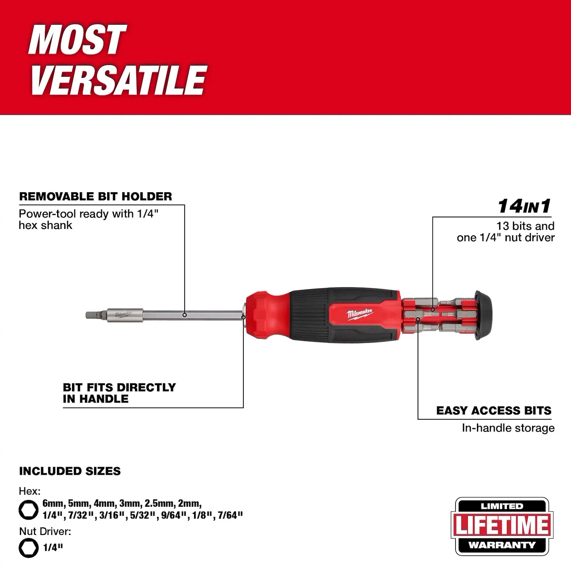 MILWAUKEE 48-22-2908 14-in-1 Hex Multi-Bit Screwdriver