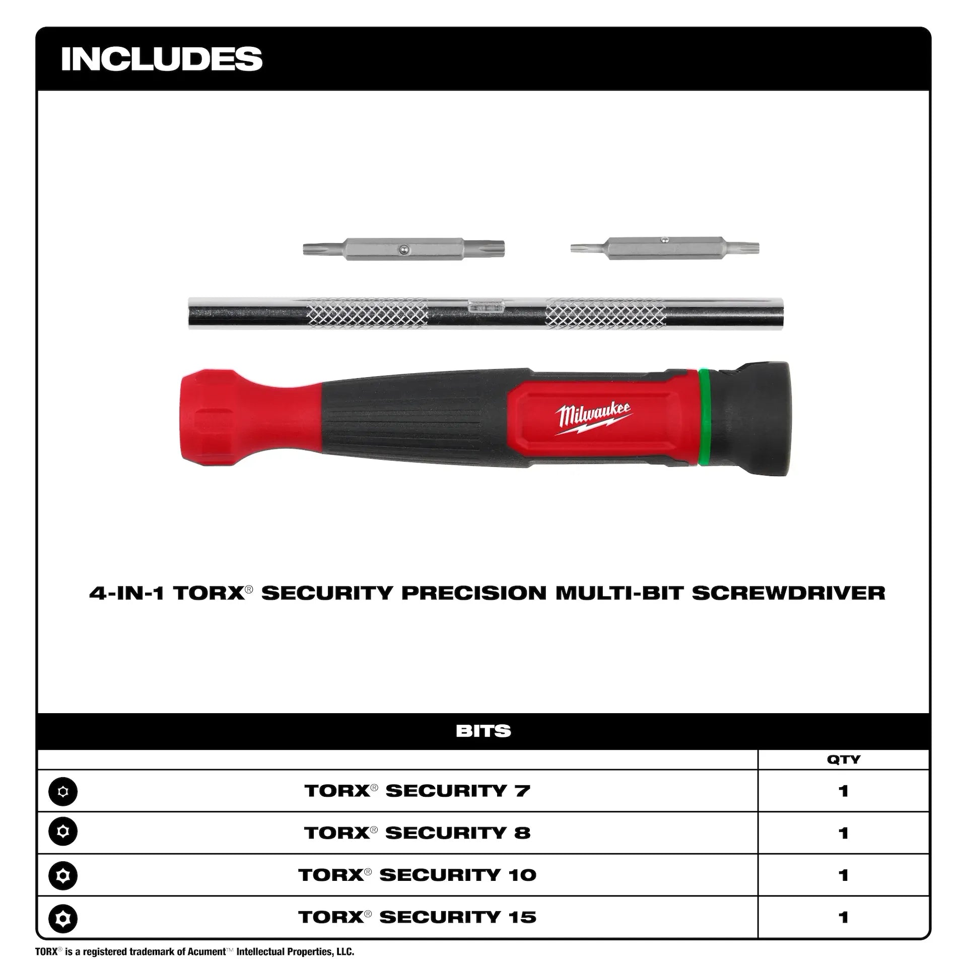 MILWAUKEE 48-22-2931 4-in-1 TORX® Security Precision Multi-Bit Screwdriver