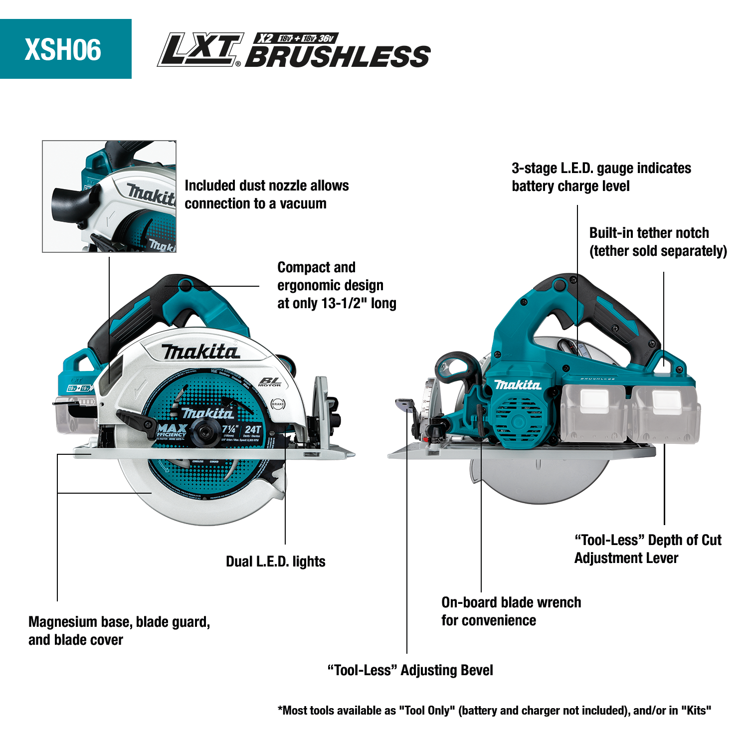 MAKITA XSH06PT 36V (18V X2) LXT® Brushless 7‑1/4” Circular Saw Kit (5.0Ah)