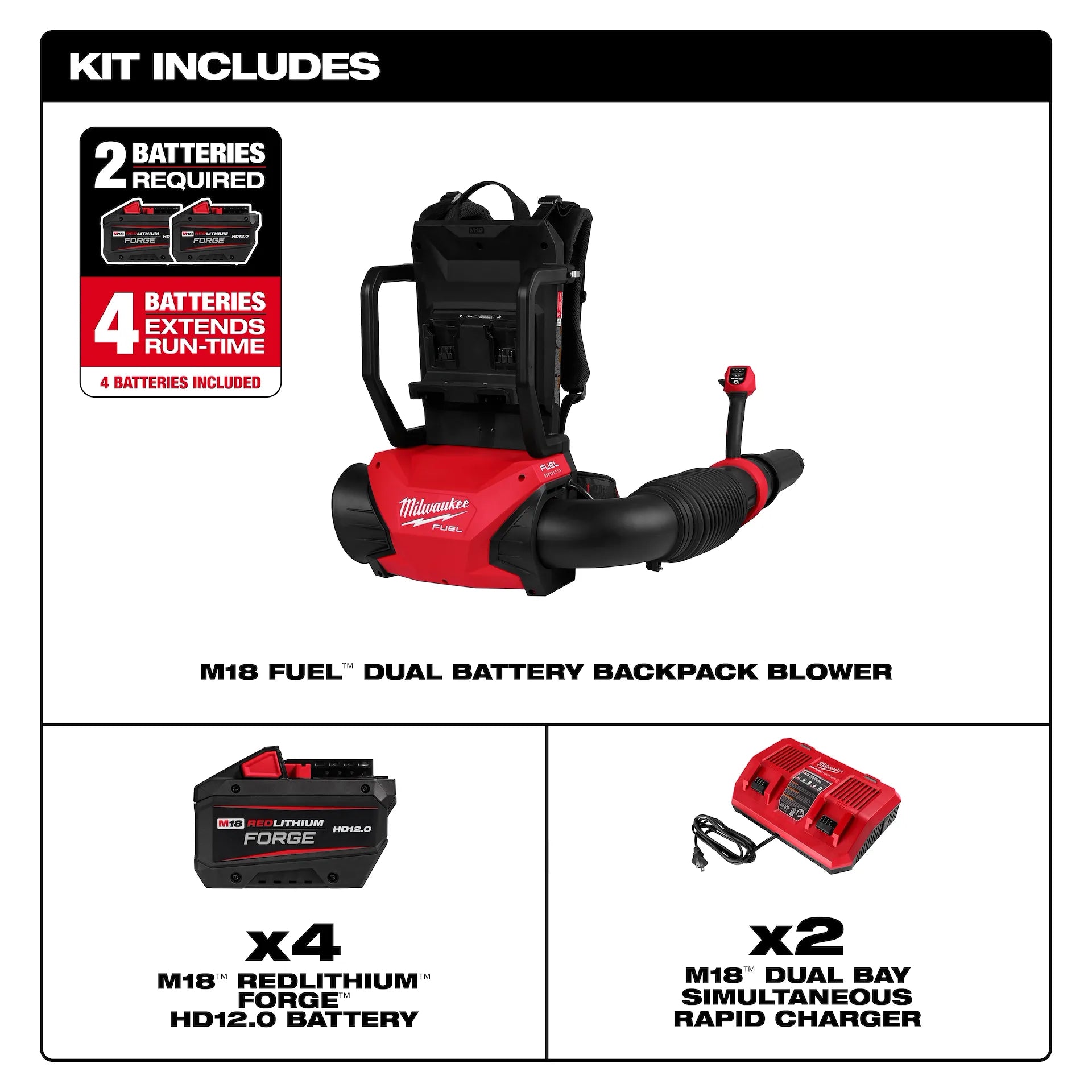 MILWAUKEE 3009-24HD M18 FUEL™ Dual Battery Backpack Blower Kit
