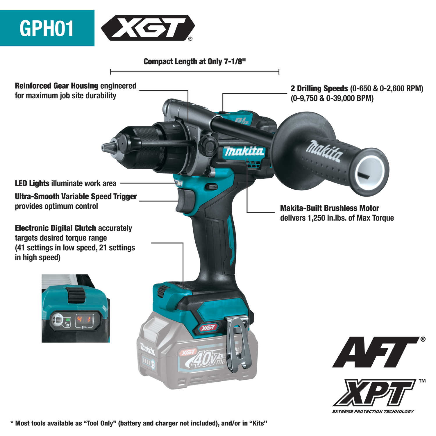 MAKITA GT201M1D1 40V MAX XGT 2PC COMBO KIT (Hammer Driver-Drill/Impact Driver)
