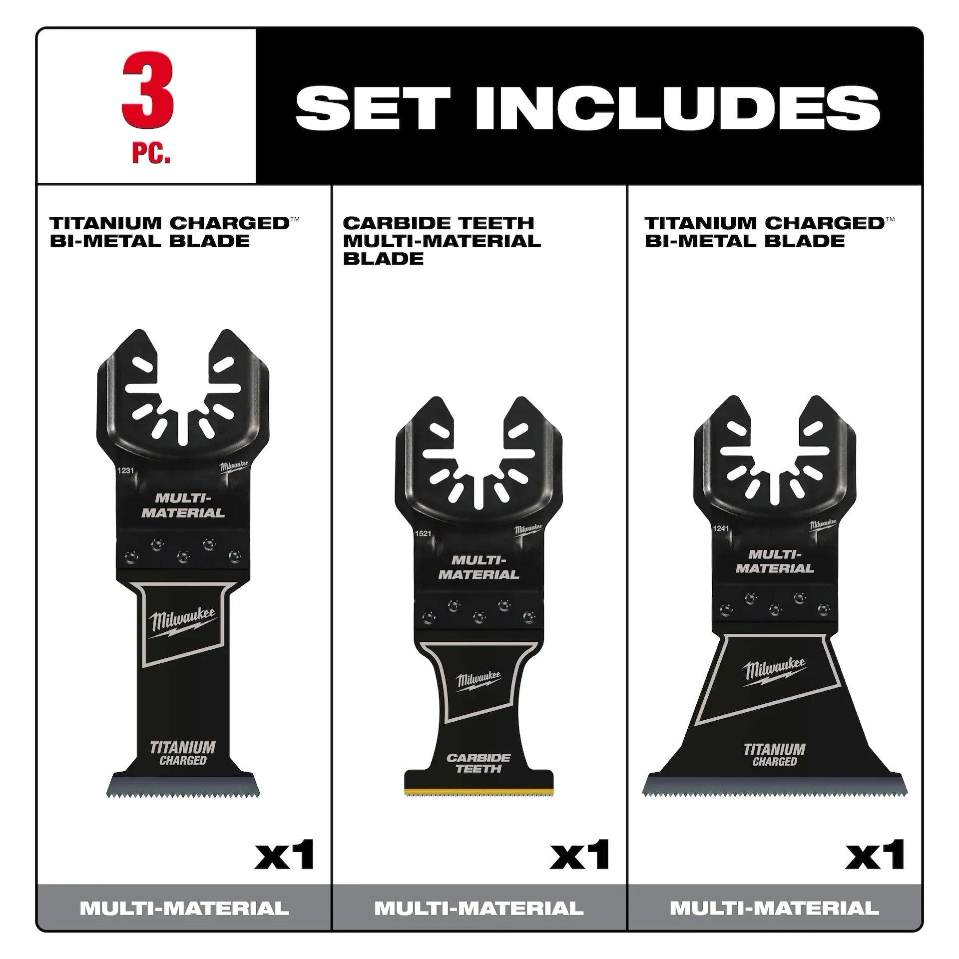 MILWAUKEE 49-10-9005 OPEN-LOK™ 3 PC Multi-Material Multi-Tool Blade Variety Pack