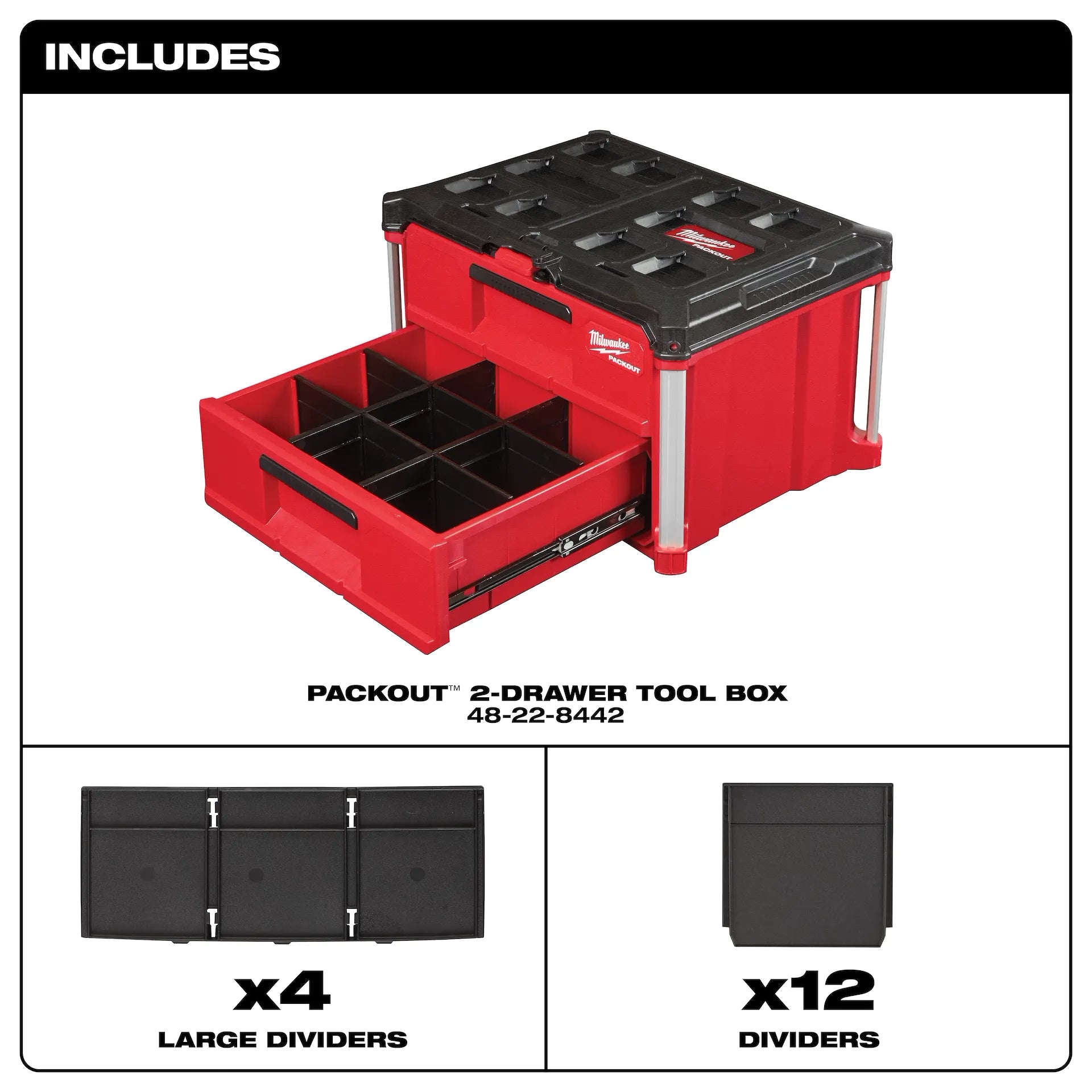 MILWAUKEE 48-22-8442 PACKOUT™ 2-Drawer Tool Box