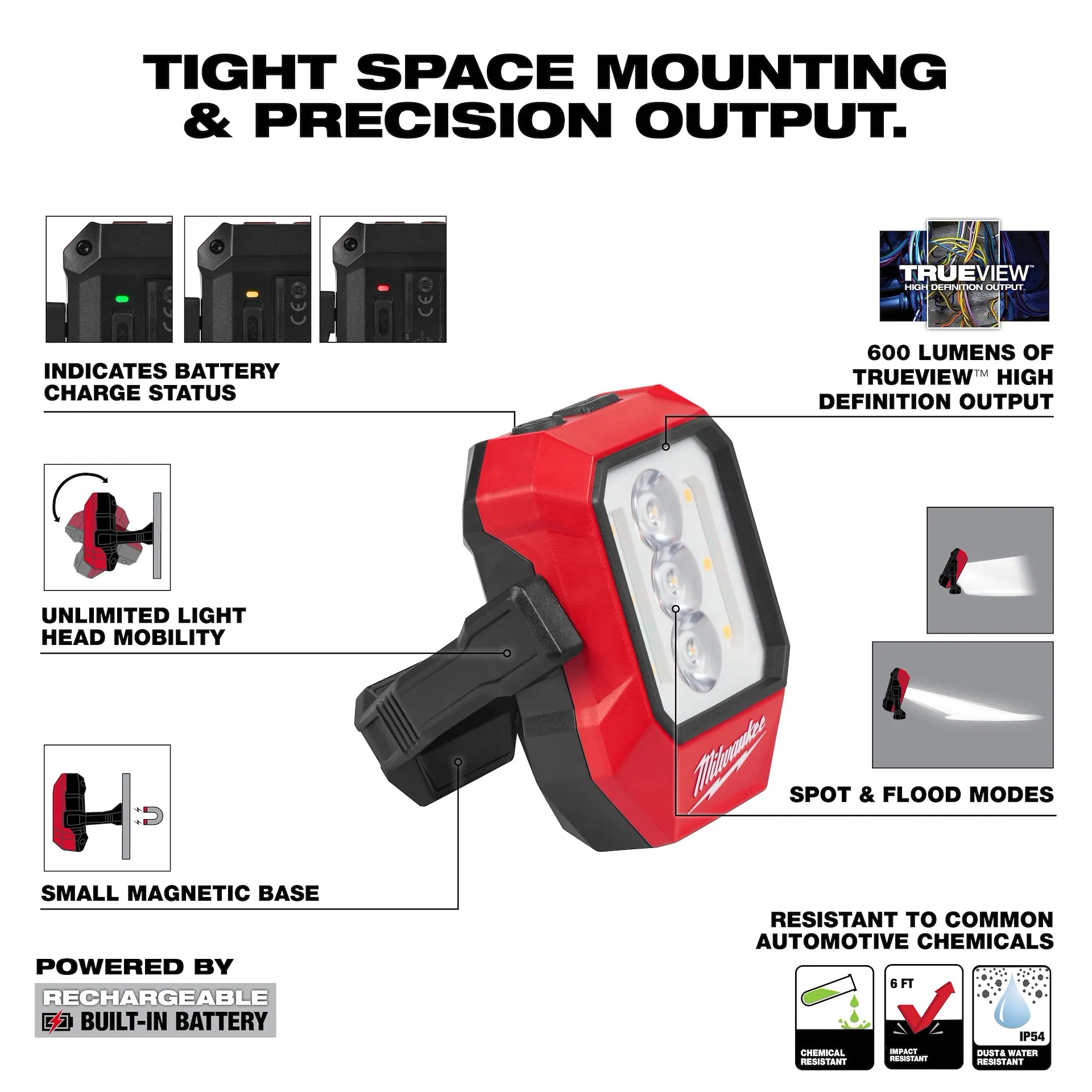 MILWAUKEE 2015R Rechargeable Pivoting Task Light w/ Spot Mode