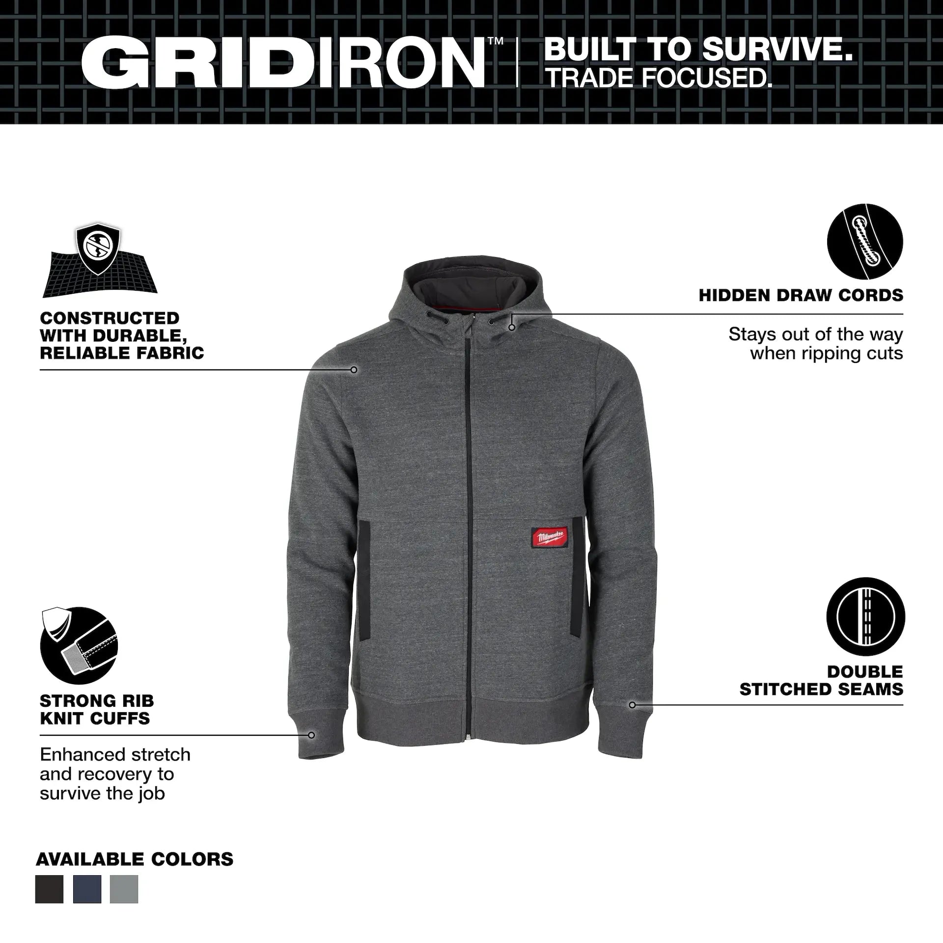 MILWAUKEE M250G GRIDIRON™ Full-Zip Hoodie - GRAY