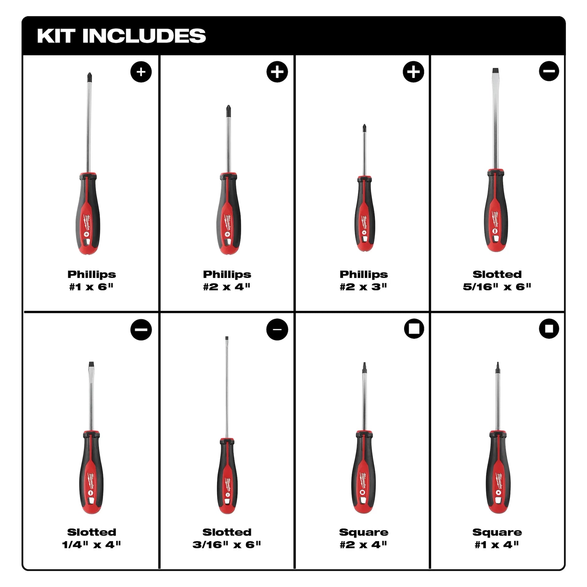 MILWAUKEE 48-22-2718 8pc Screwdriver Kit w/ Square