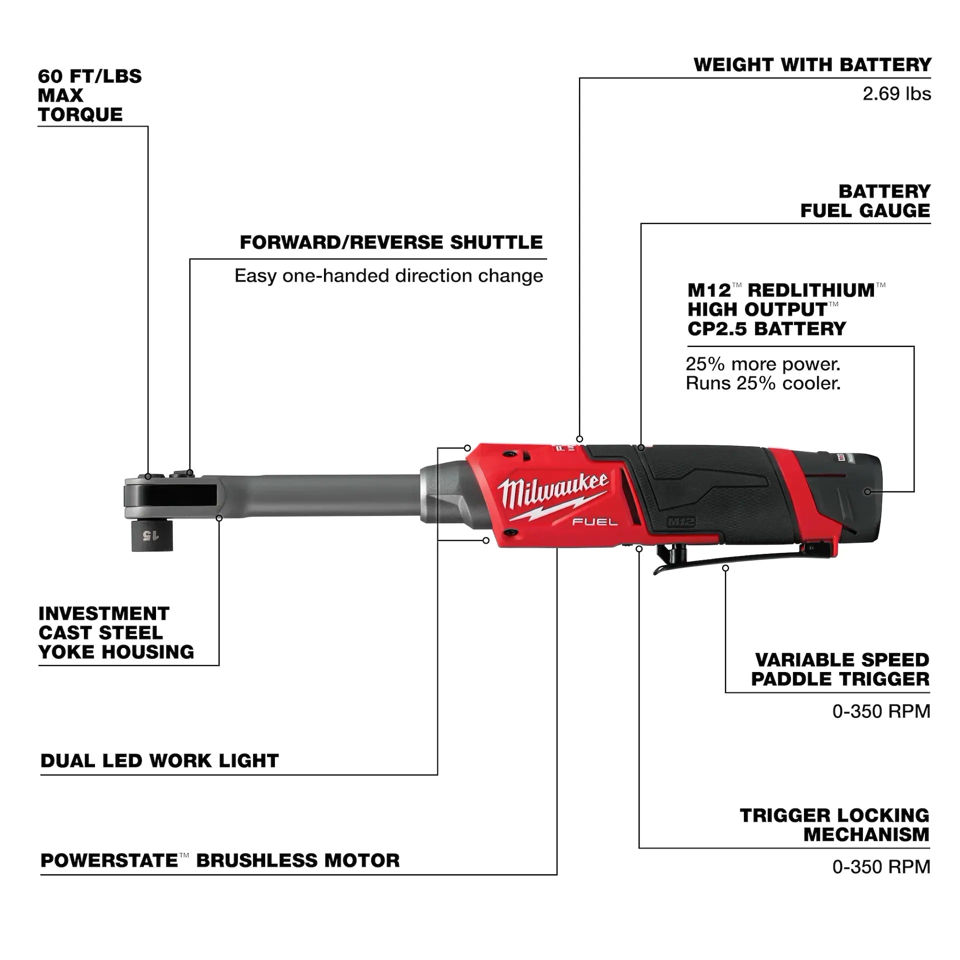 MILWAUKEE 3050-21 M12 FUEL™ INSIDER™ Extended Reach Box Ratchet Kit