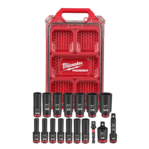 MILWAUKEE 49-66-6800 17PC SHOCKWAVE™ Impact Duty Socket 3/8” Drive SAE Set with PACKOUT™