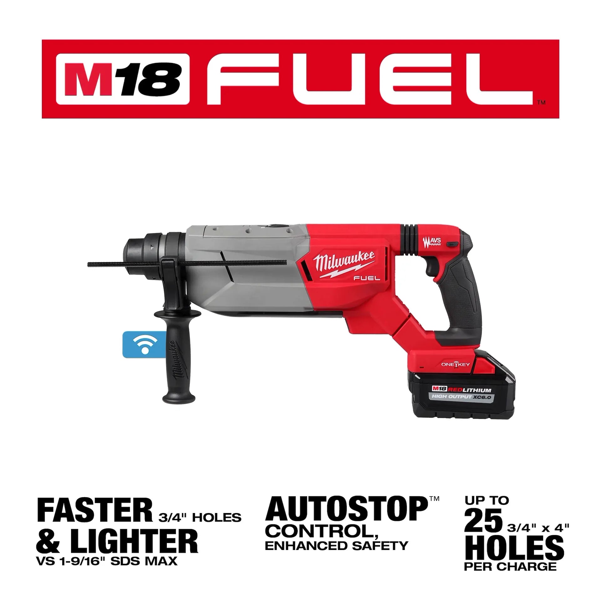 MILWAUKEE 2916-22 M18 FUEL™ 1-1/4” SDS Plus D-Handle Rotary Hammer Kit w/ ONE-KEY™