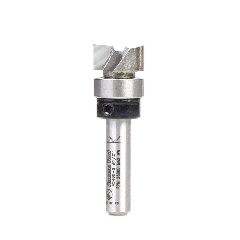 AMANA 45460-S Carbide Tipped Flush Trim Plunge Template 1/2 Dia x 1/4 Inch x 1/4 Shank with Upper BB