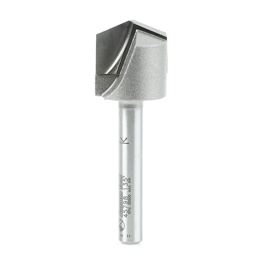 AMANA 45798 Carbide Tipped Double Edge Folding V-Groove 135 Deg x 0.078 Inch Tip Width x 3/4 Dia x 9/64 x 1/4 Inch Shank