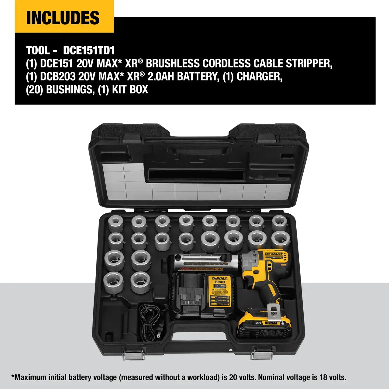 DEWALT DCE151TD1 20V MAX* XR® Cordless Cable Stripper Kit