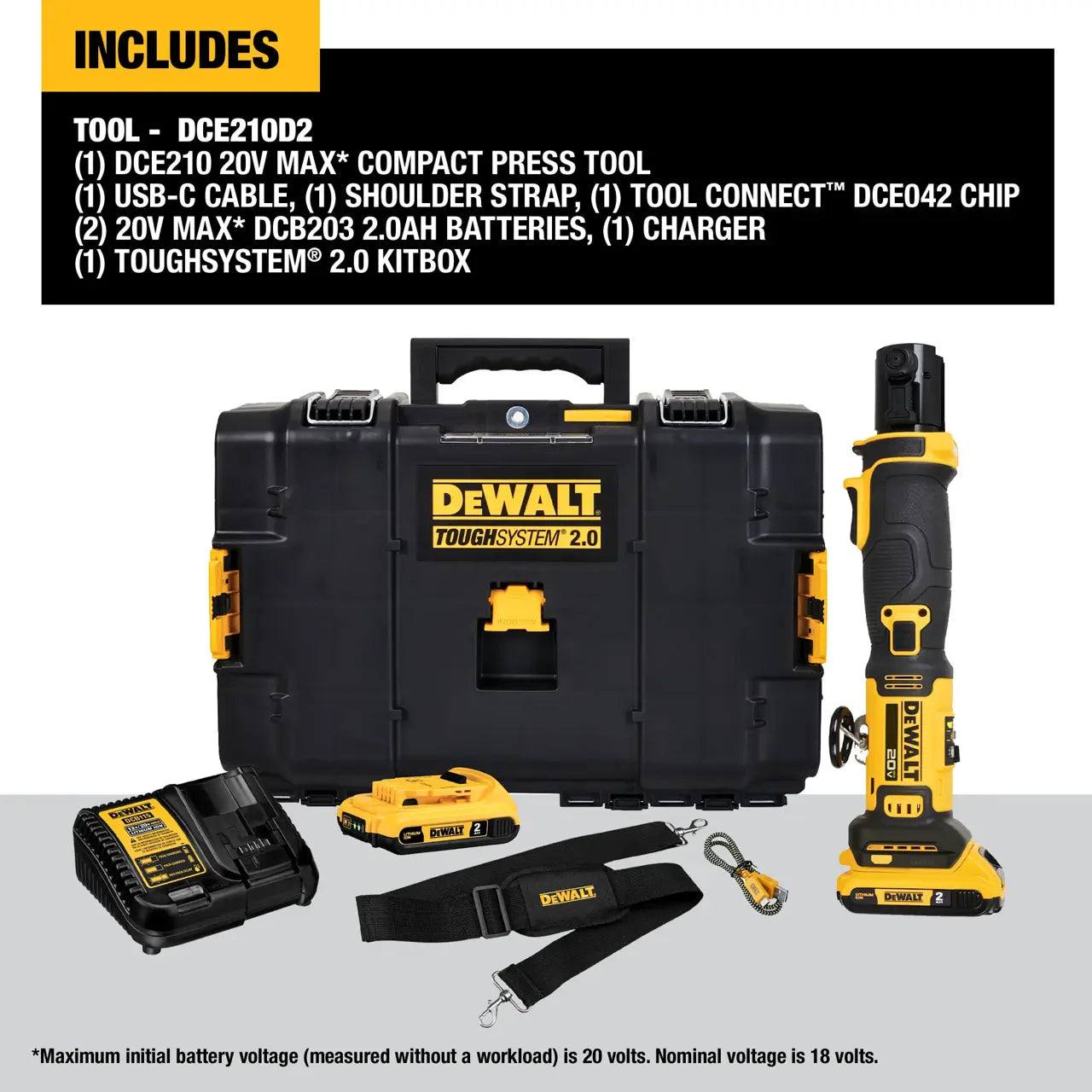 DEWALT DCE210D2 20V MAX** compact press tool kit